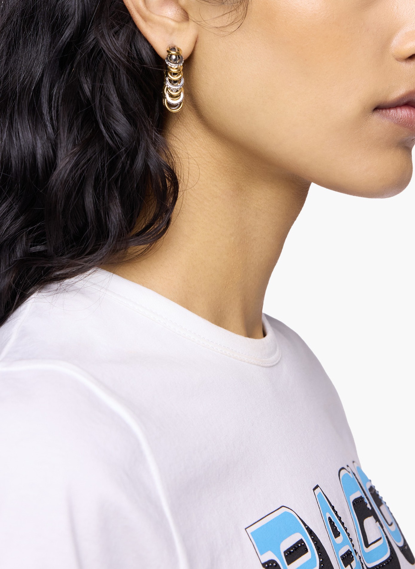 Petites boucles d'oreilles punk xl link bicolore argent et or RABANNE Argent
