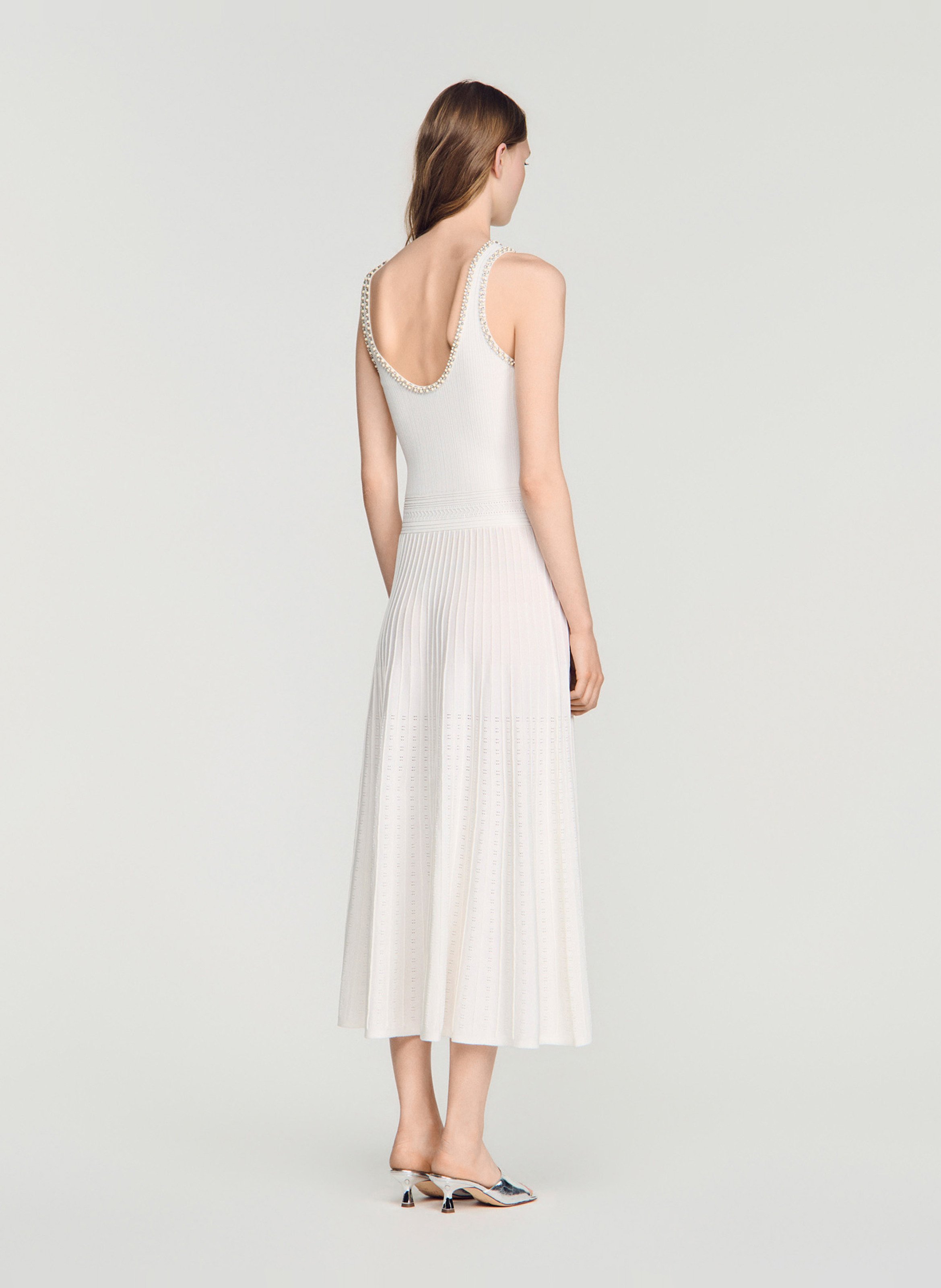 Robe longue en maille SANDRO Blanc