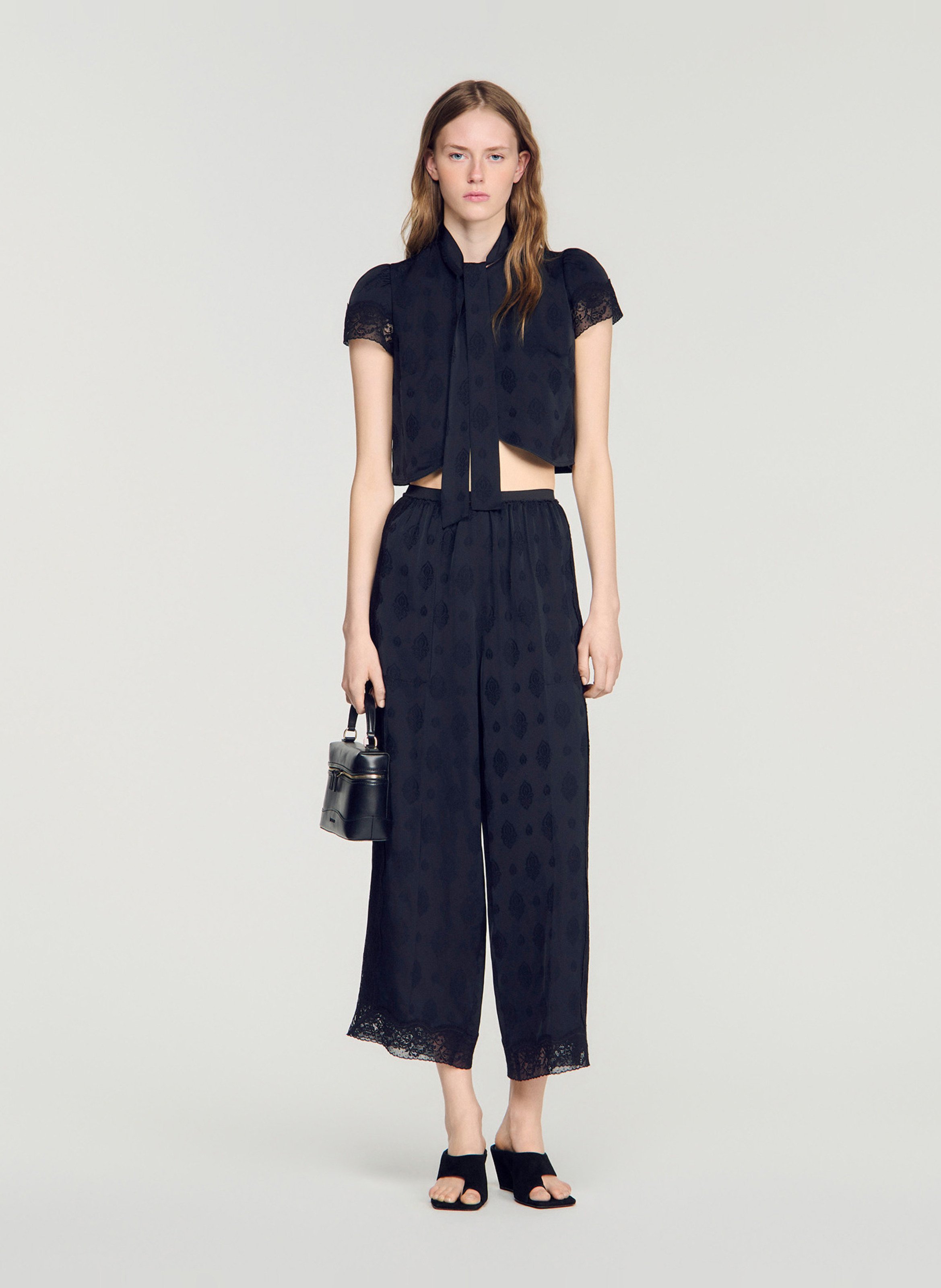 Pantalon large raccourci jacquard SANDRO Noir