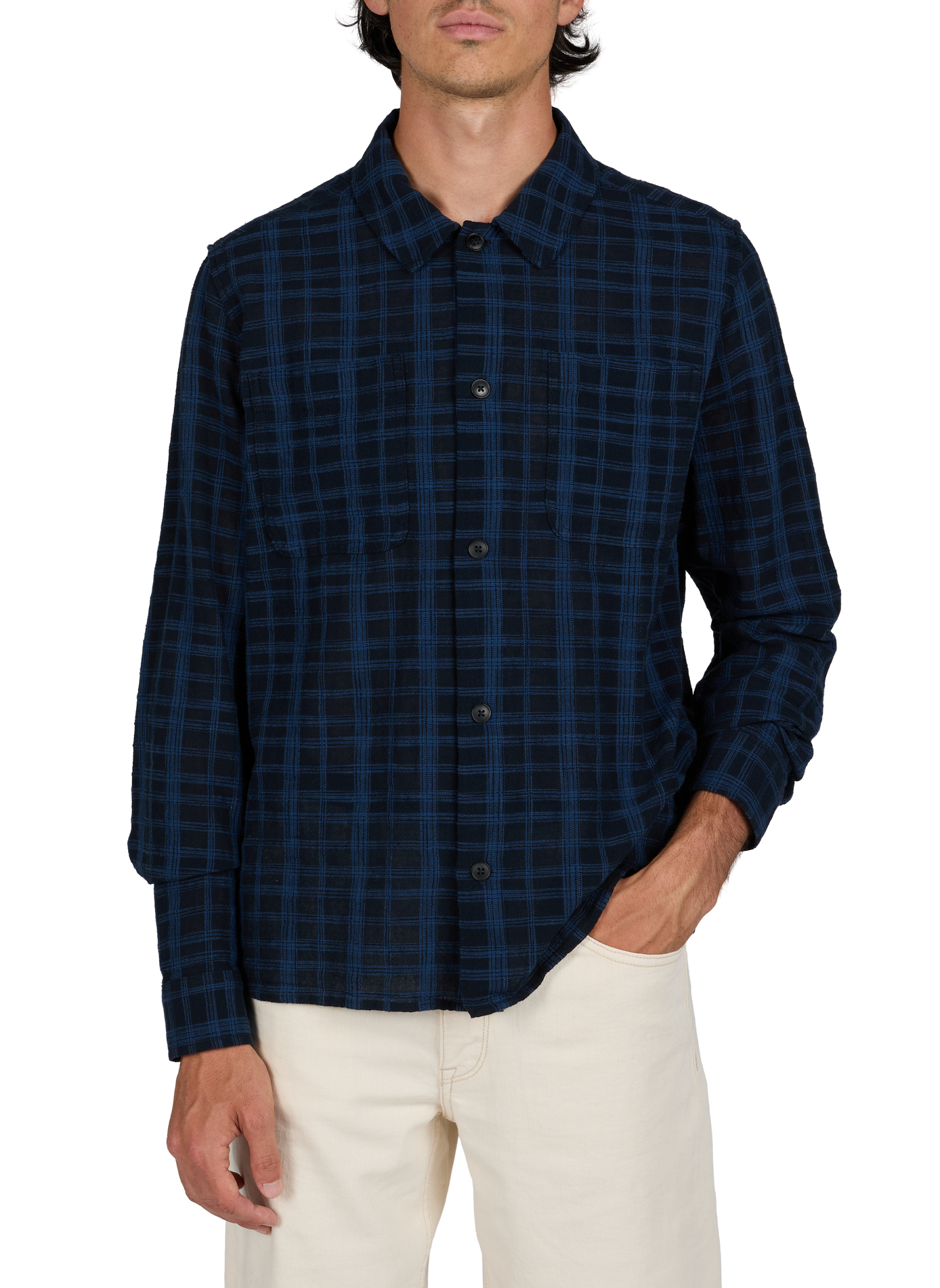 Straight shirt in cotton jacquard check pattern LES DEUX Blue