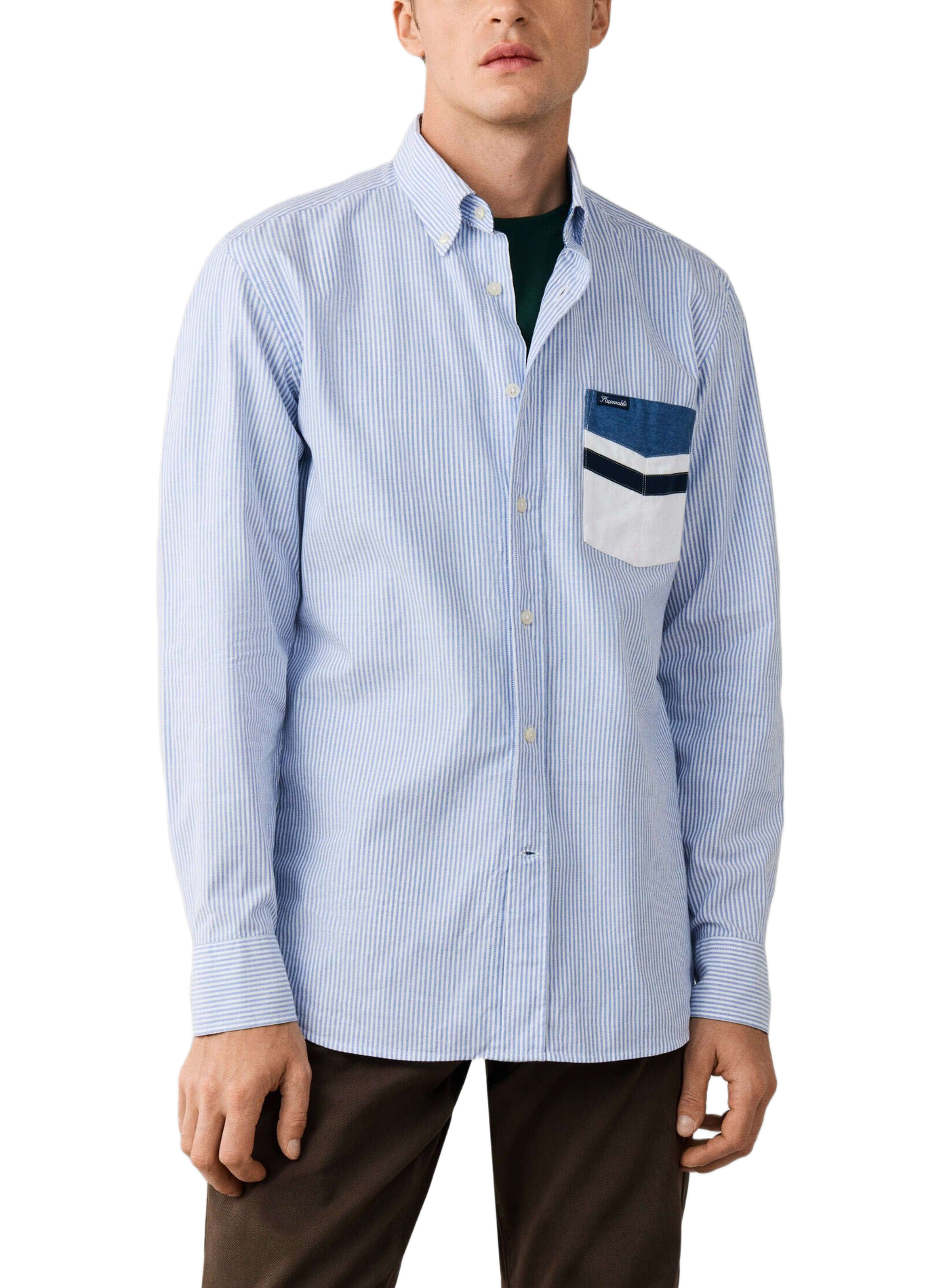 Rechte gestreepte katoenen blouse met knoopkraag FACONNABLE Blauw