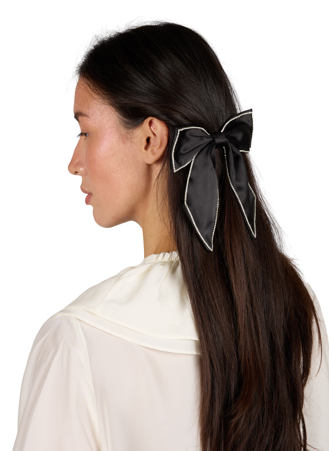 Barrette satinée à strass AU PRINTEMPS PARIS Noir