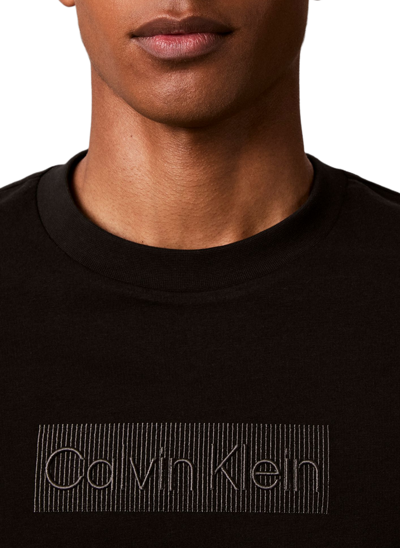 Straight Crew-Neck Embroidered T-Shirt | Black CALVIN KLEIN Men