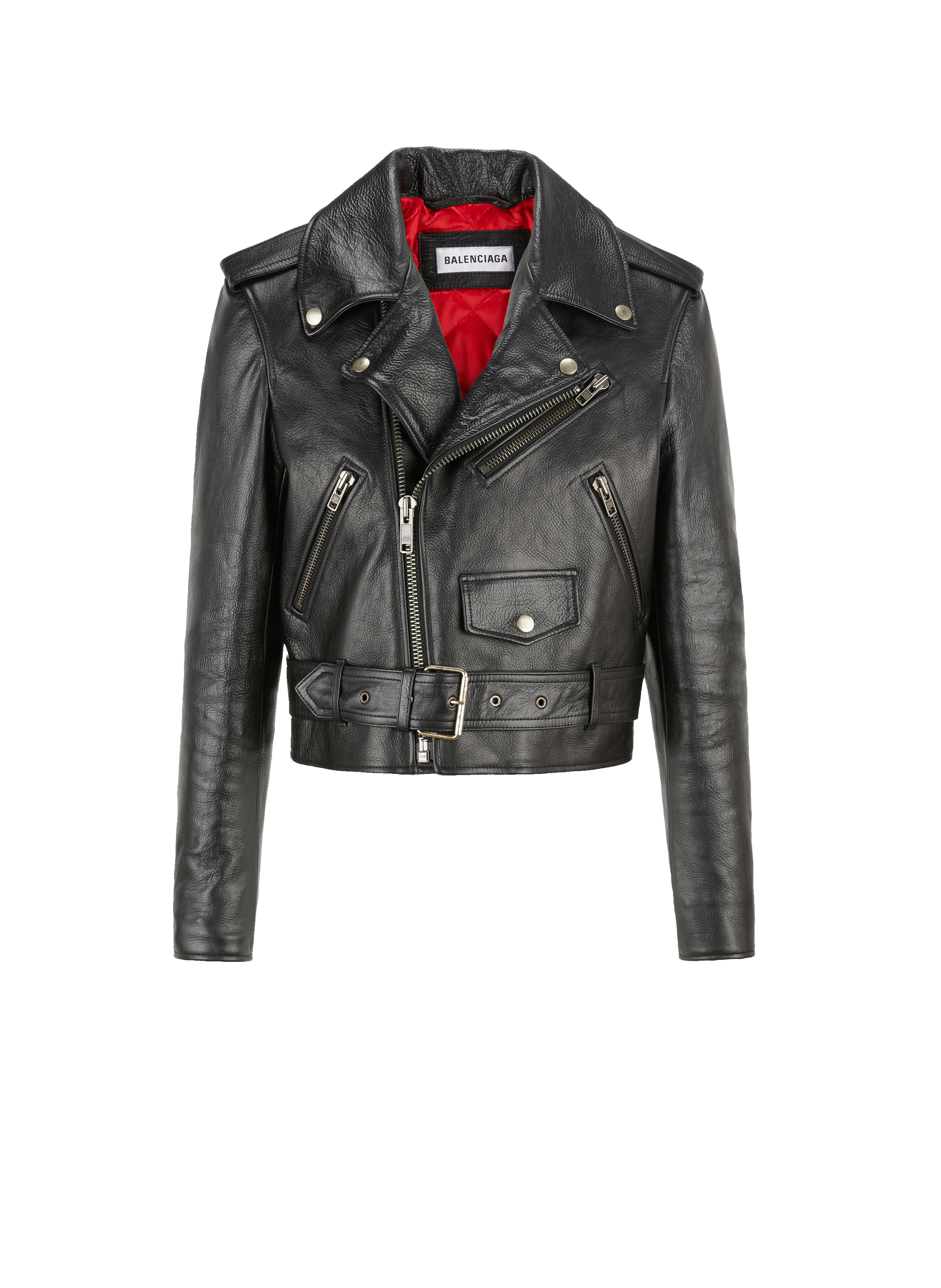 Veste Biker ajustée en cuir de veau