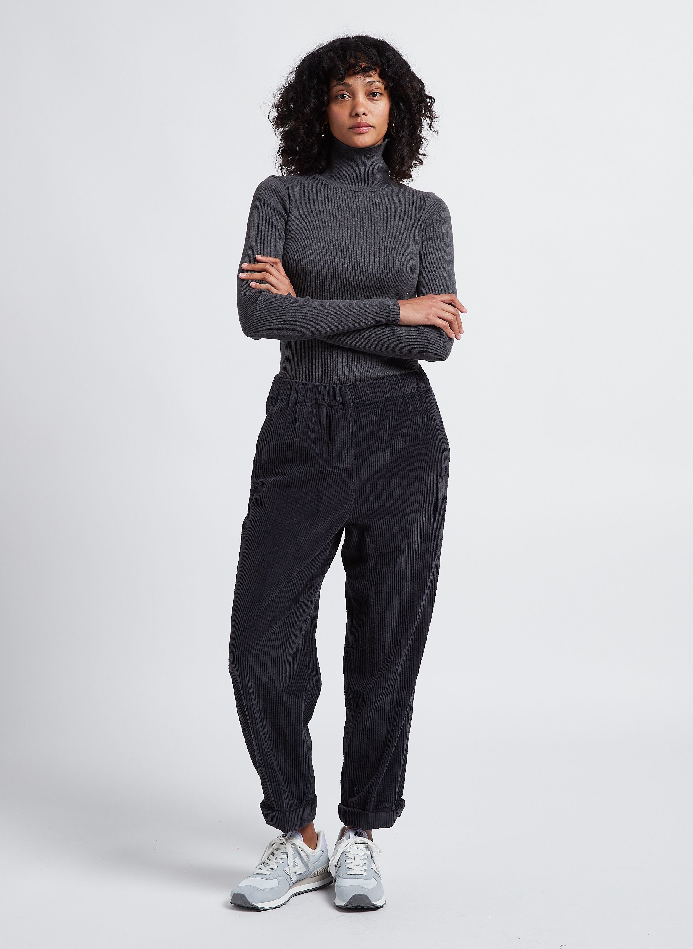 Pantalon large taille haute en velours côtelé padow AMERICAN VINTAGE Noir