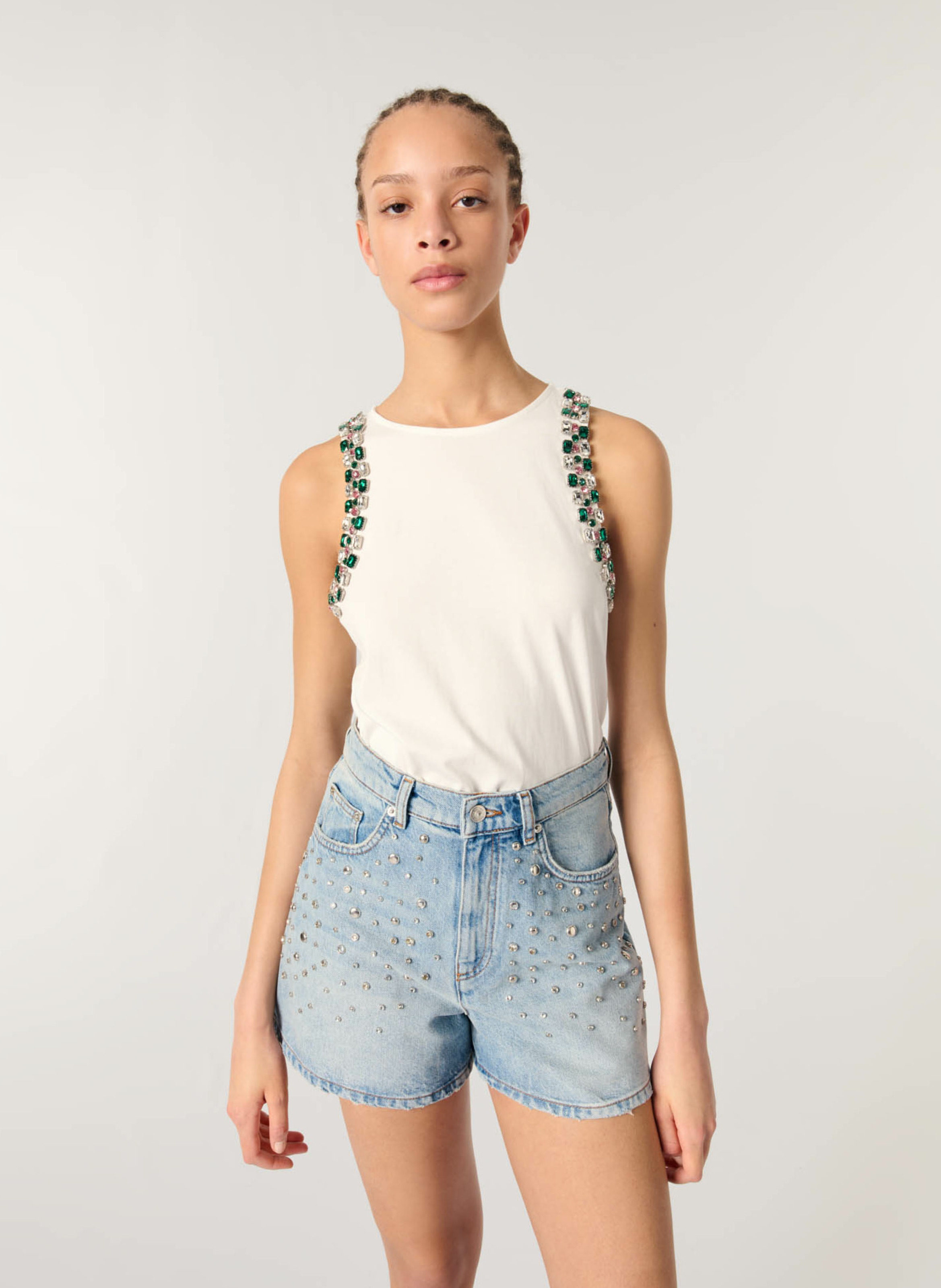 MAJE Top col rond en coton Blanc