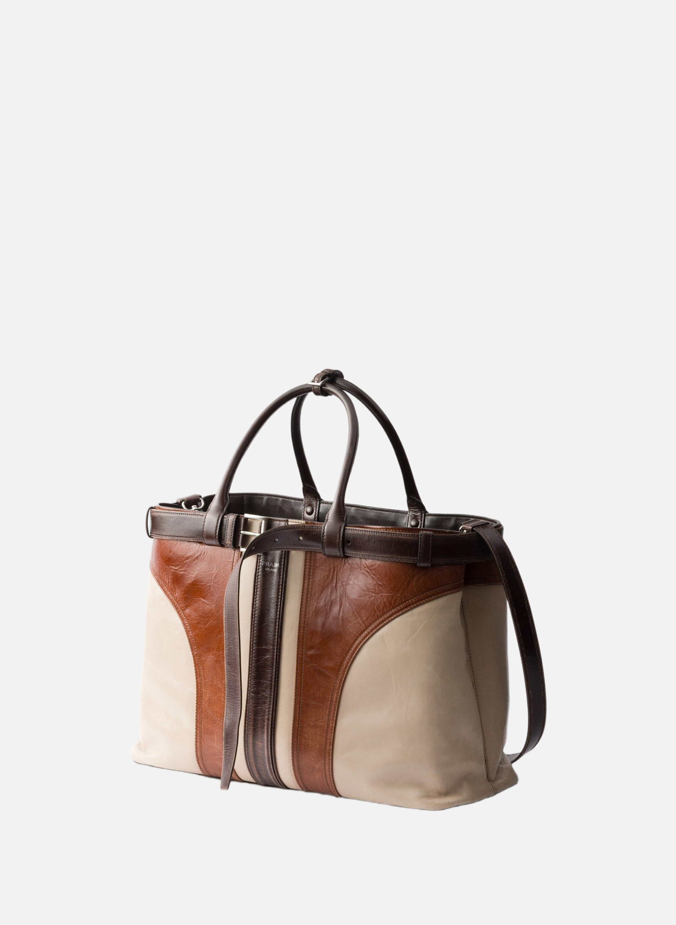 Sac prada buckle en cuir vieilli avec ceinture PRADA Beige