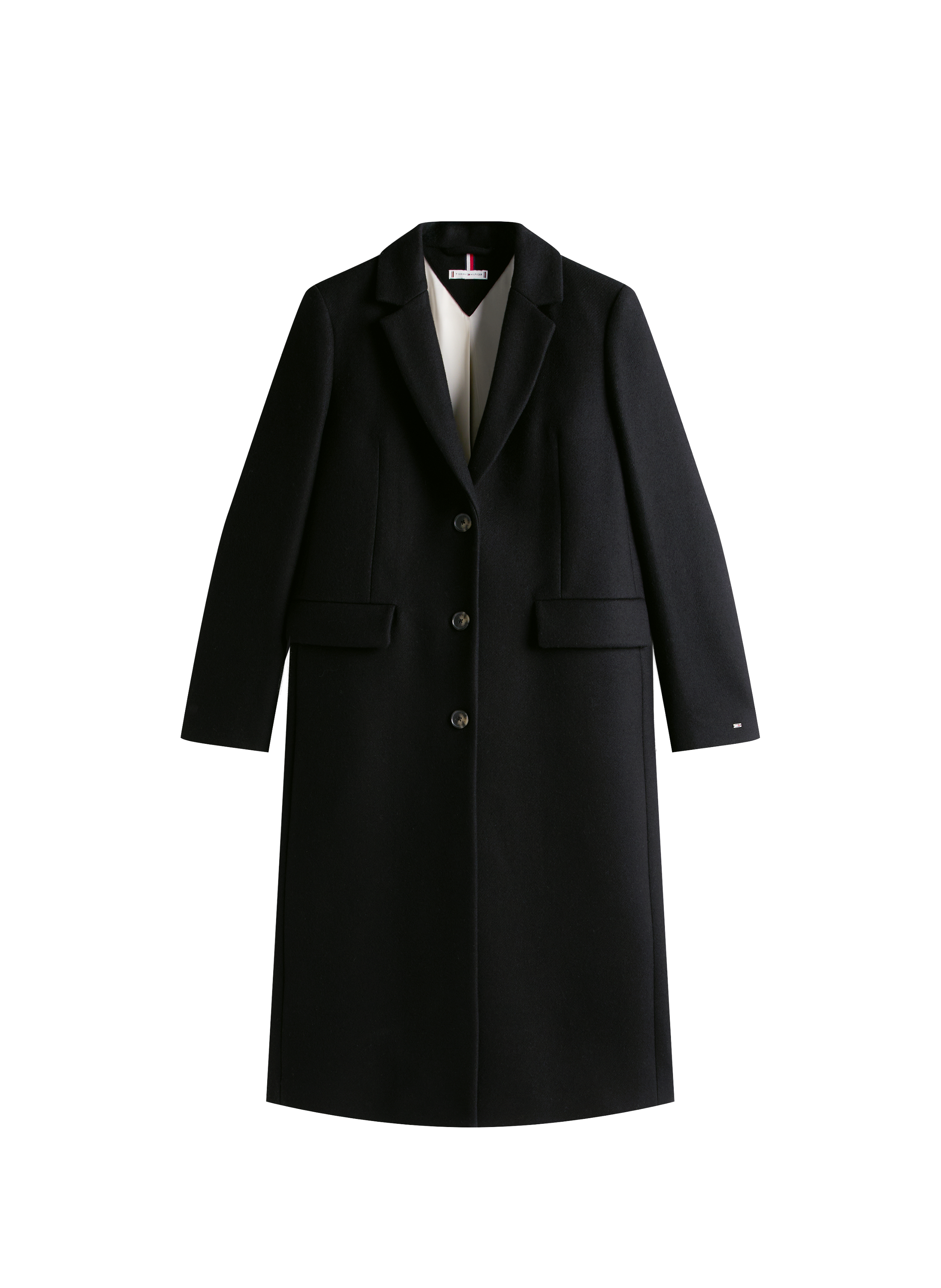 Manteau long en laine mélangée et cachemire TOMMY HILFIGER Noir