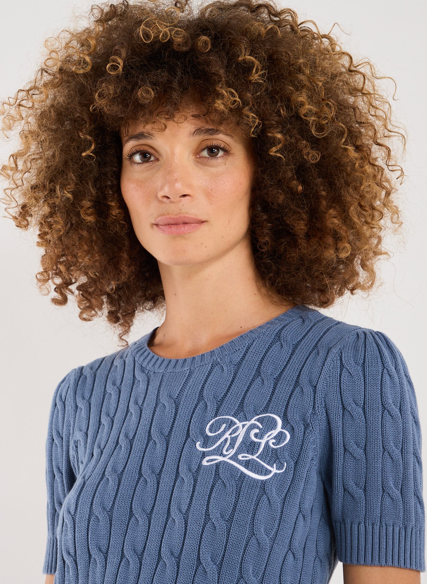 Pull manches courtes en maille  LAUREN Bleu