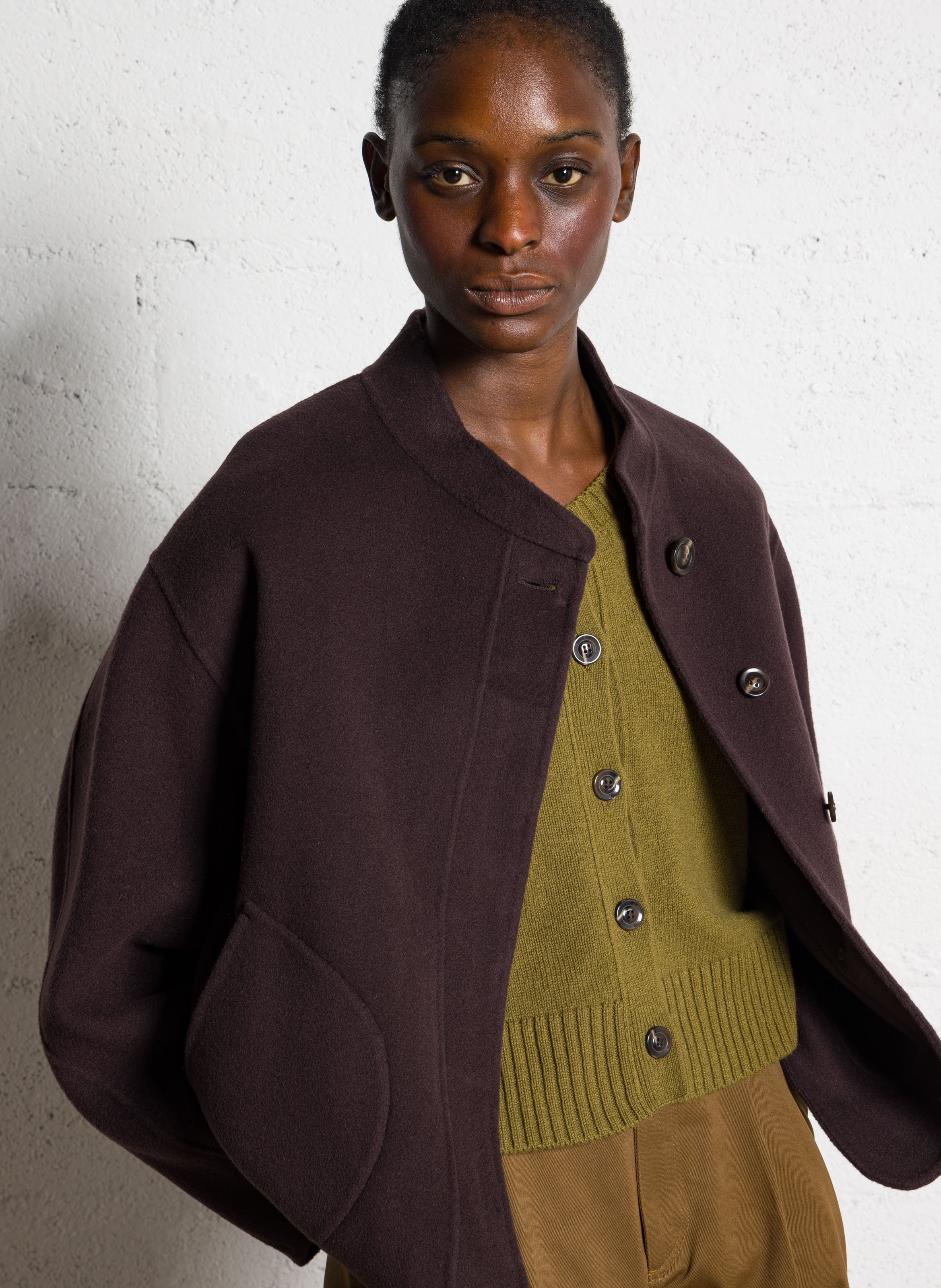 Manteau col rond en laine mélangée windsor SOEUR Violet