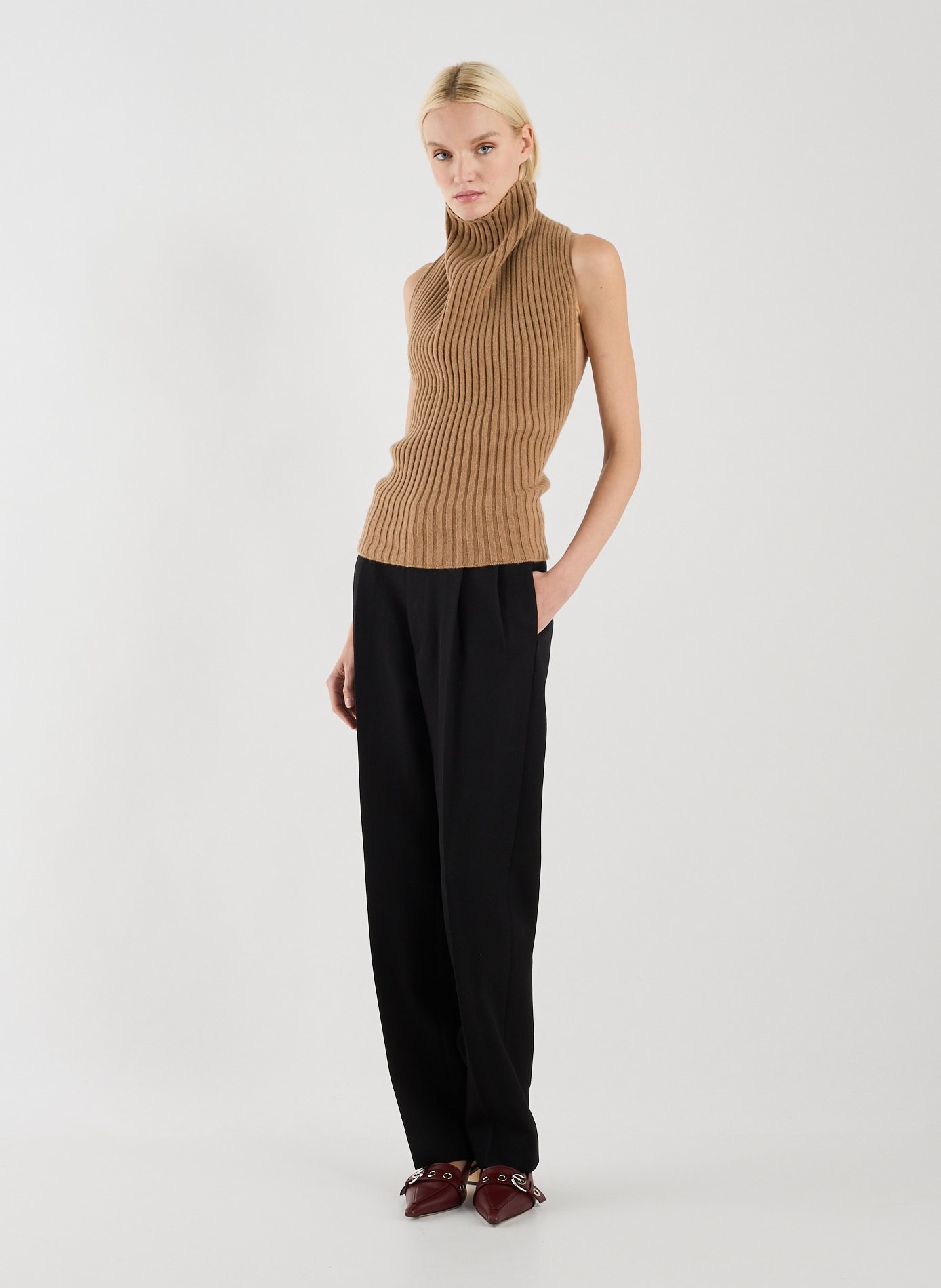 Ribbed wool halter top VICTORIA BECKHAM Beige