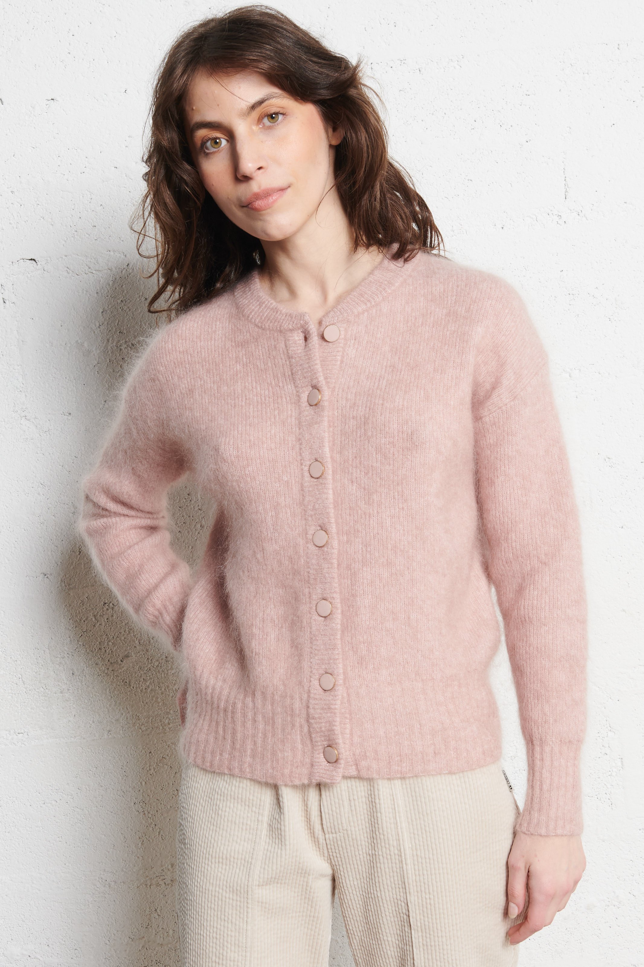 MAISON 123 Gilet col rond lou Rose