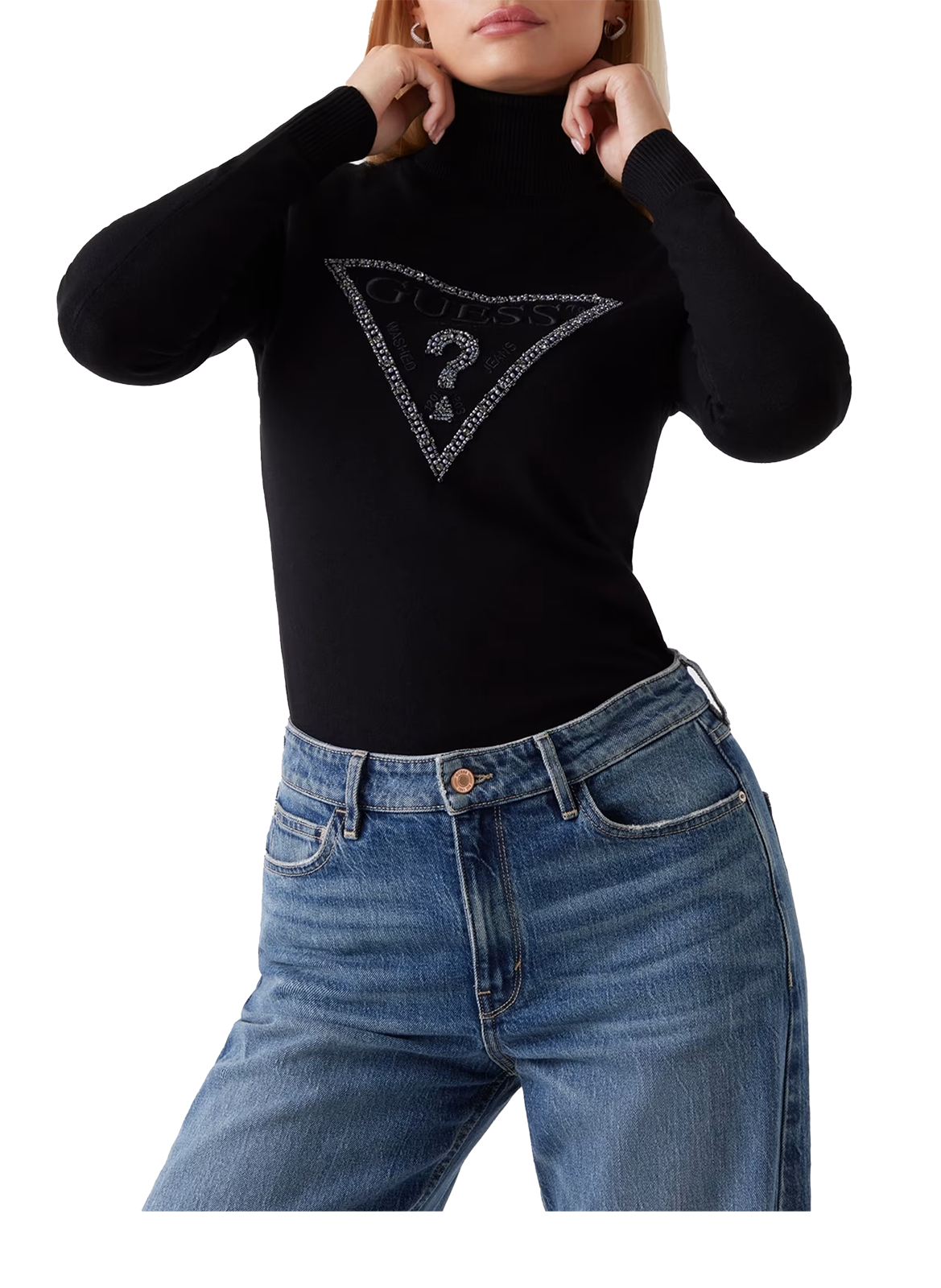 GUESS Embroidered turtleneck sweater Black