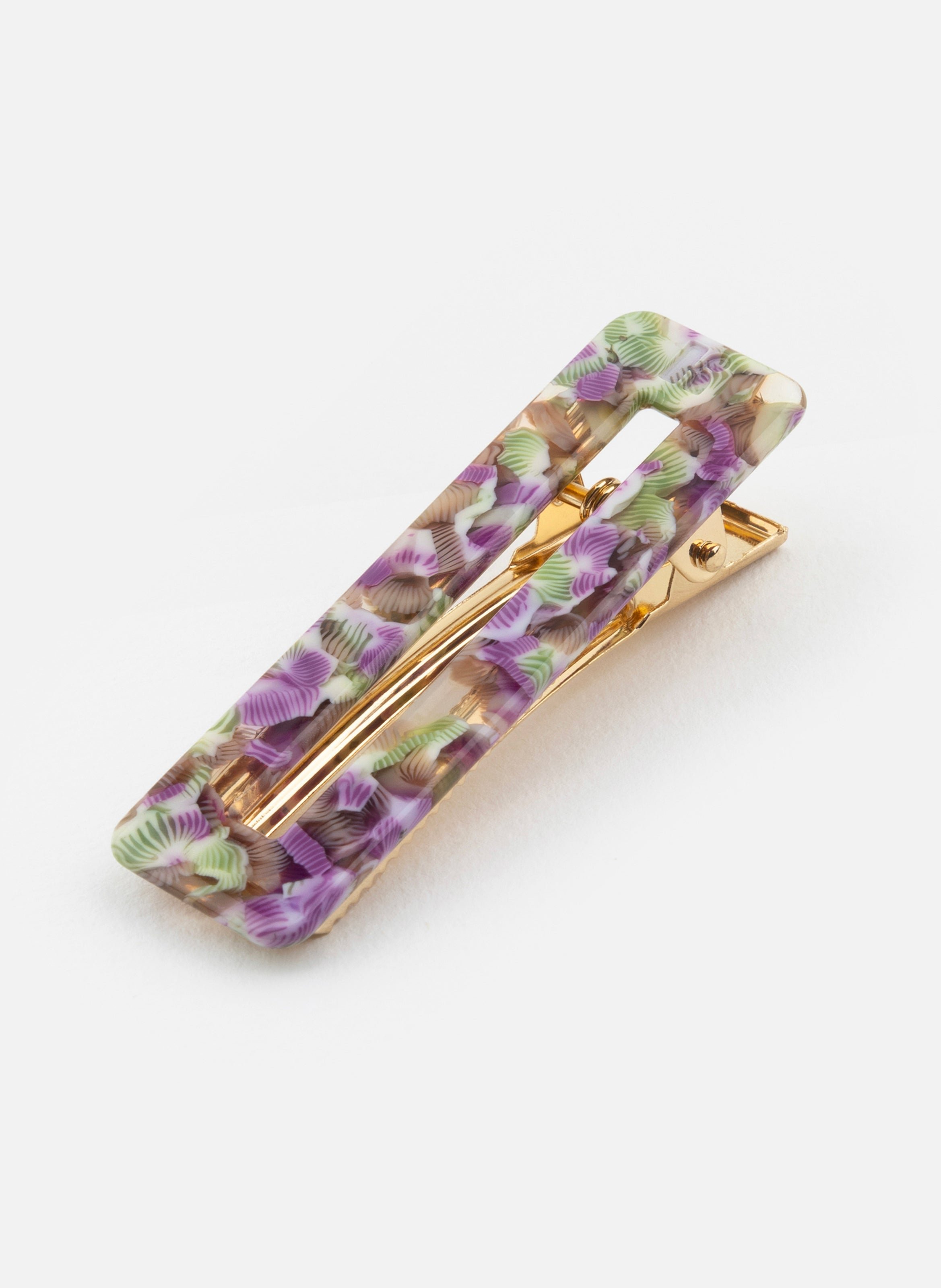 Barrette à cheveux rectangle en acétate de cellulose et acier inoxydable KURAGE GINZA Vert