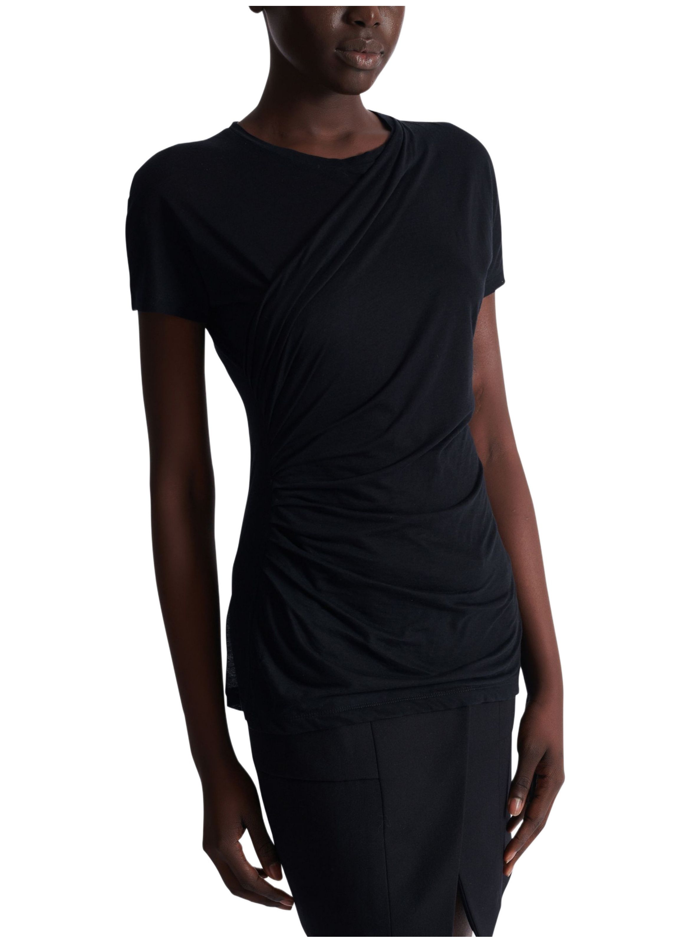 T-shirt à manches courtes drapé BALMAIN Noir