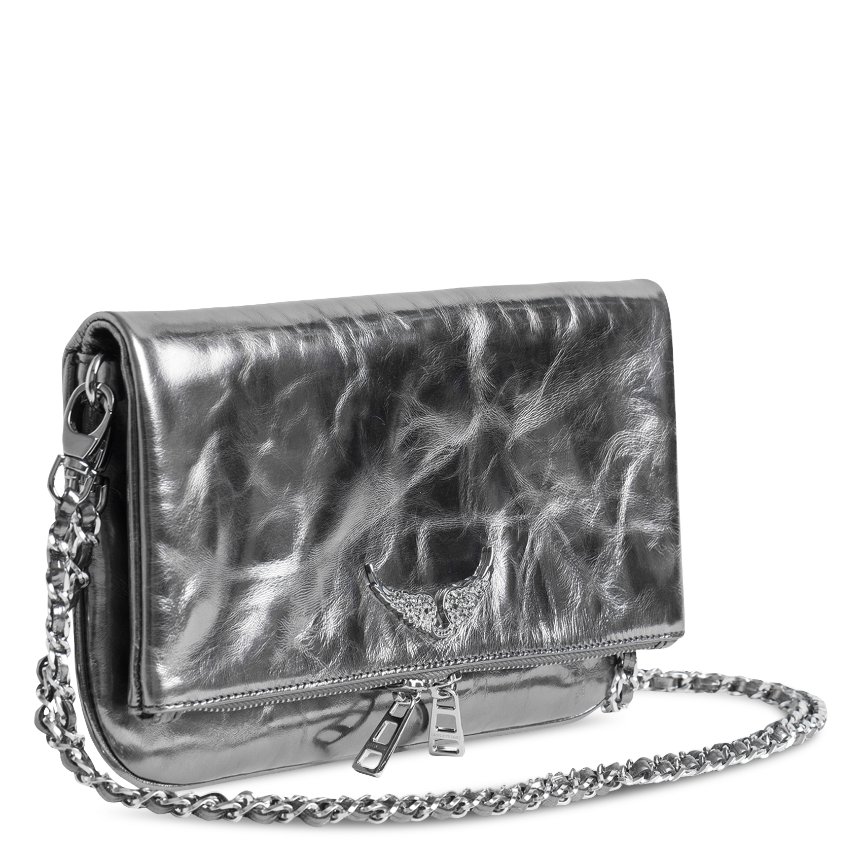 Pochette en cuir métallisé rock ZADIG&VOLTAIRE Gris