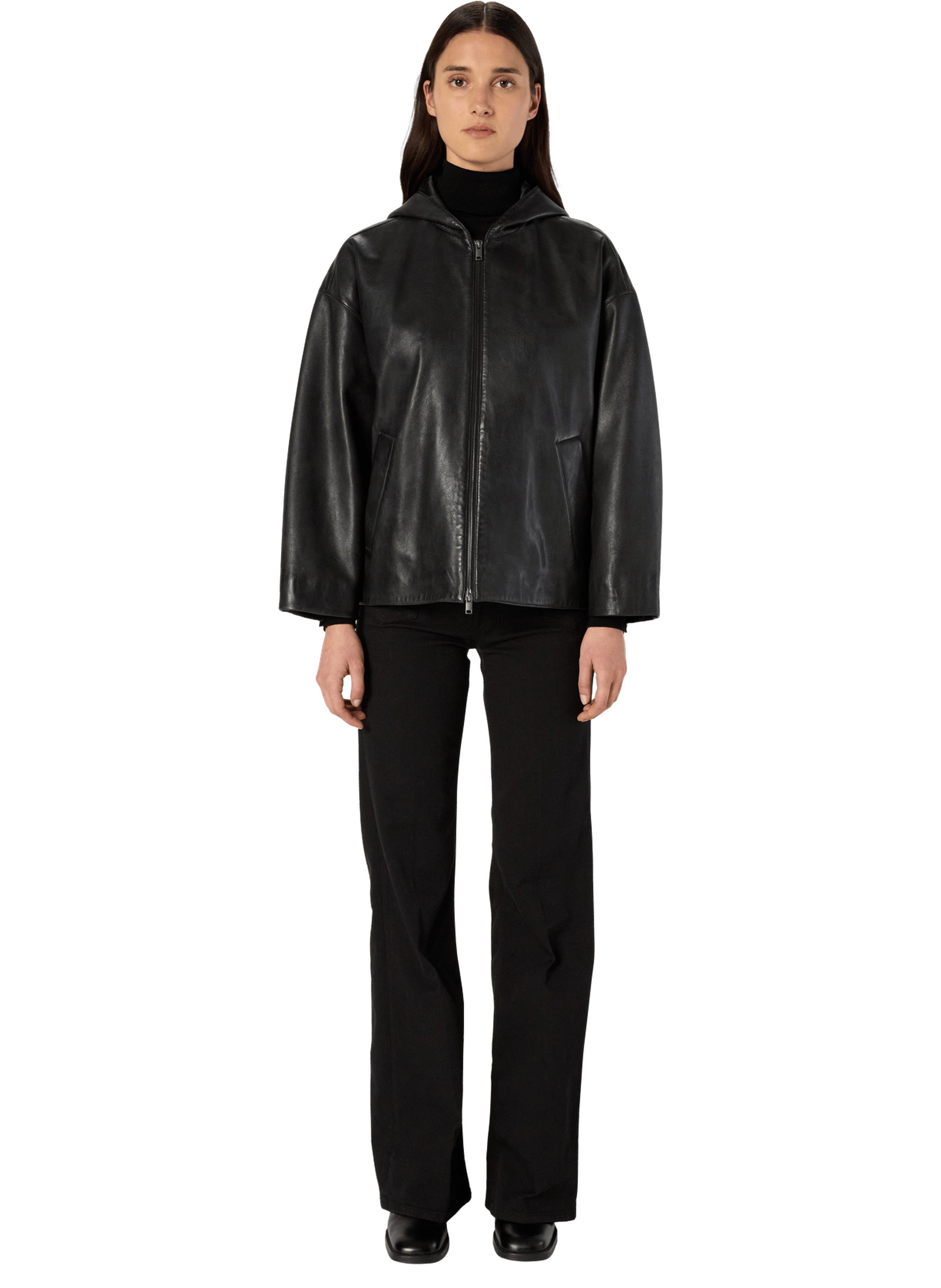 Veste oversize à capuche en cuir - nabila GERARD DAREL Noir