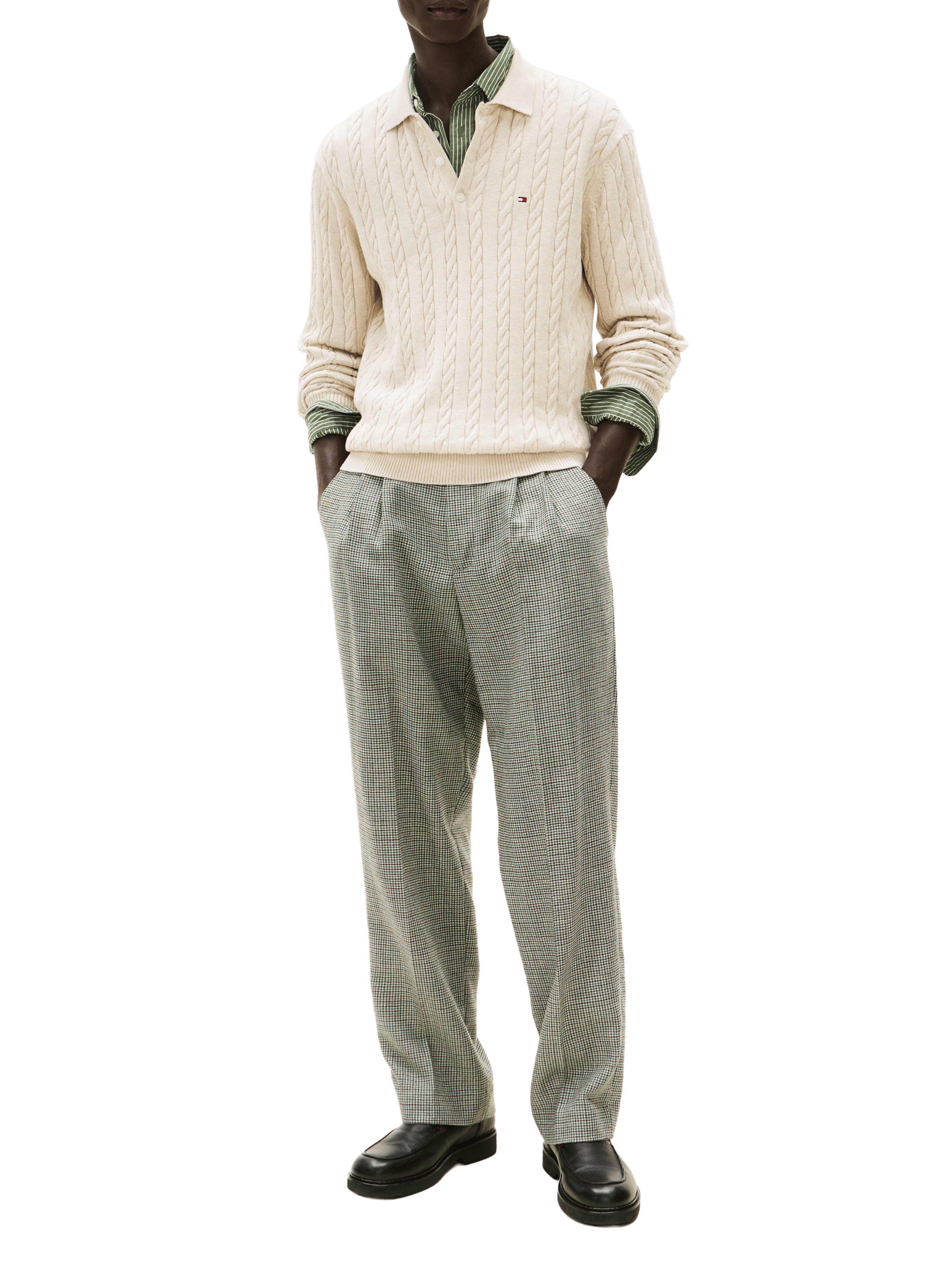 Twisted knit V-neck buttoned sweater TOMMY HILFIGER Beige