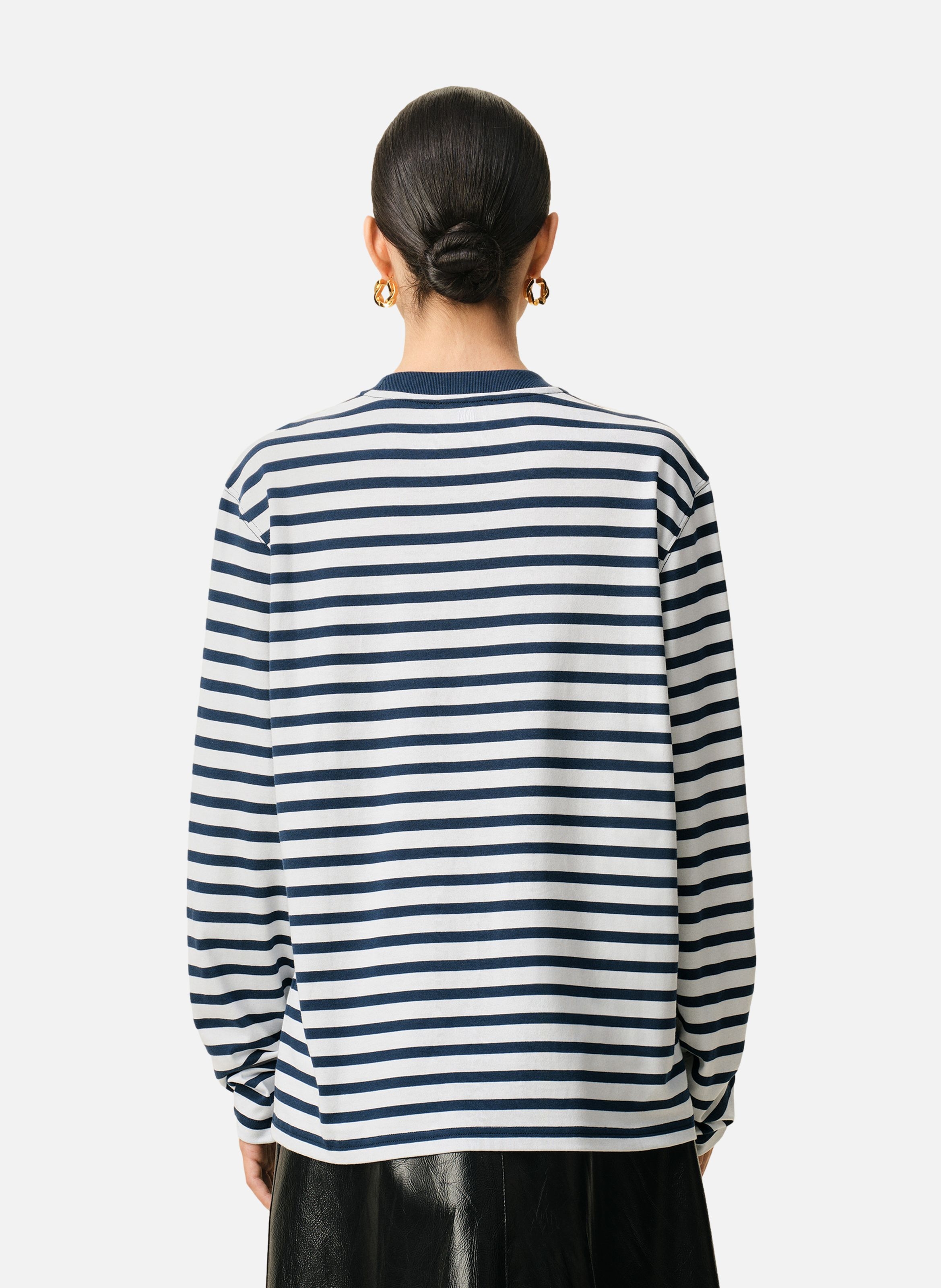T-shirt marinière manches longues ami de coeur unisexe en coton AMI PARIS Bleu