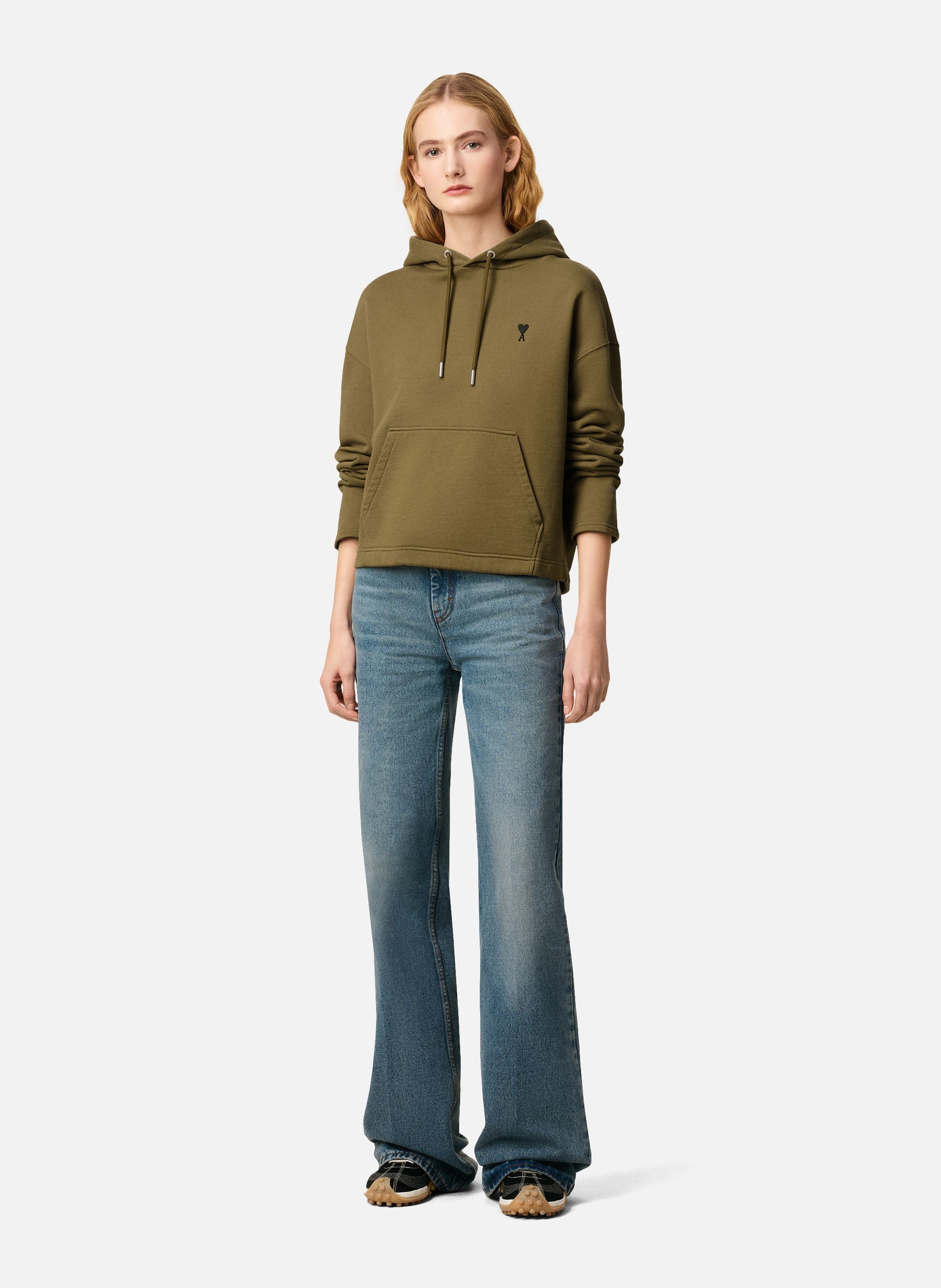 Hoodie ami de coeur contrasté en coton AMI PARIS Vert