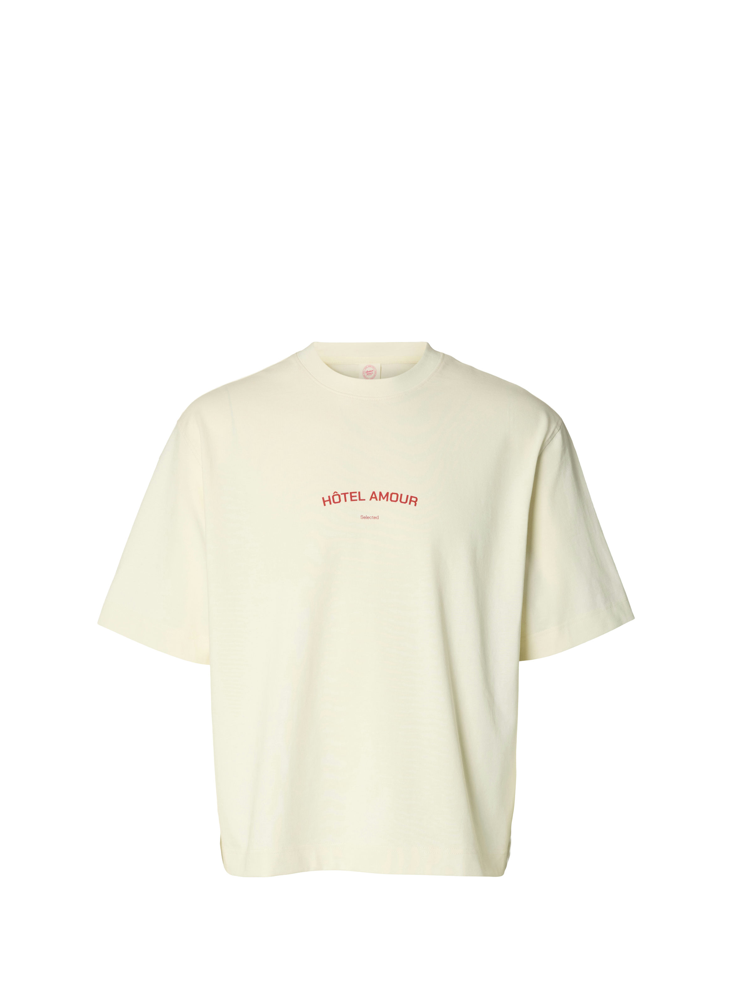 Cotton round-neck T-shirt SELECTED Beige