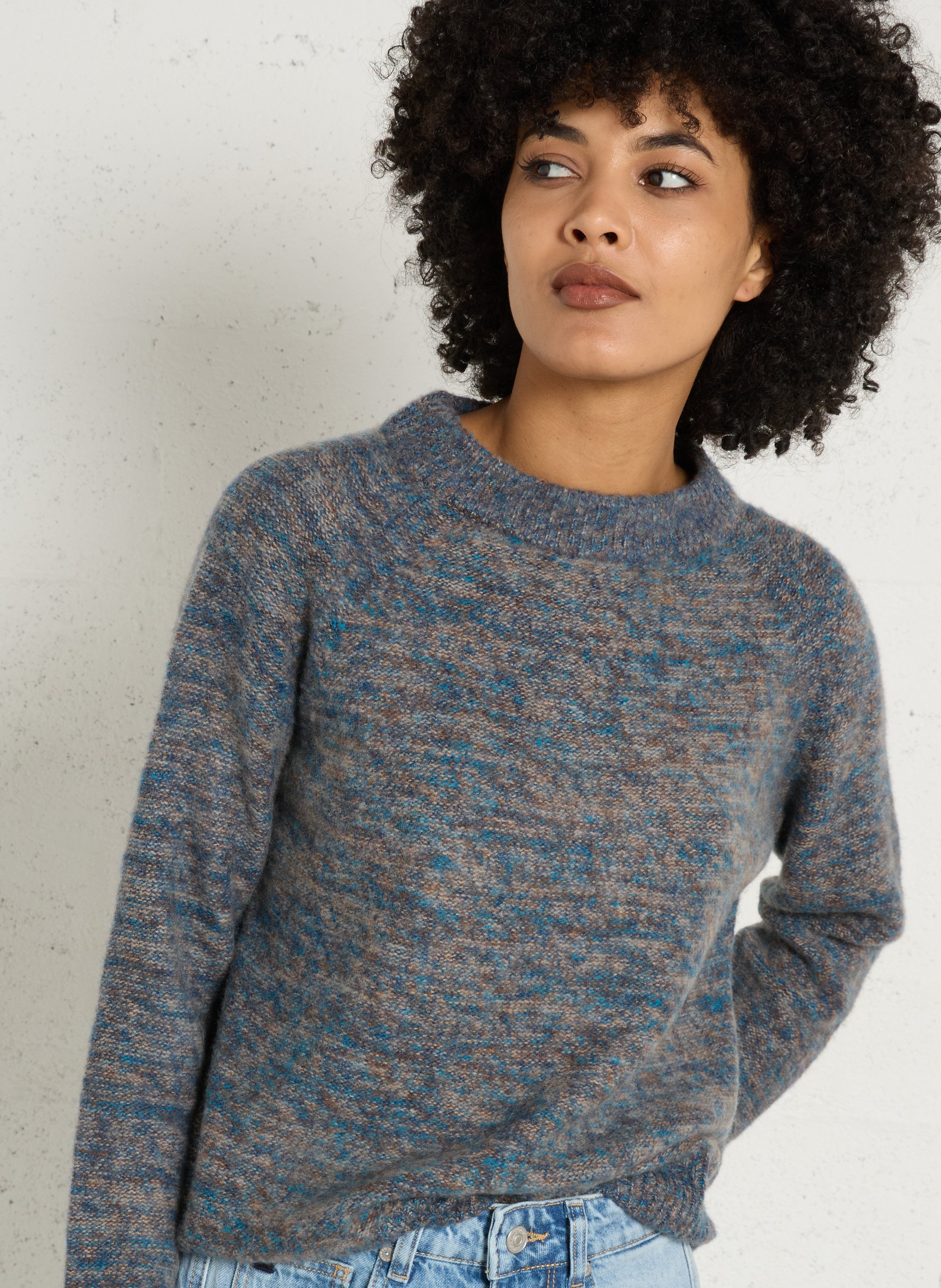 Pull droit col rond chiné en cachemire pearl MAISON 123 Bleu