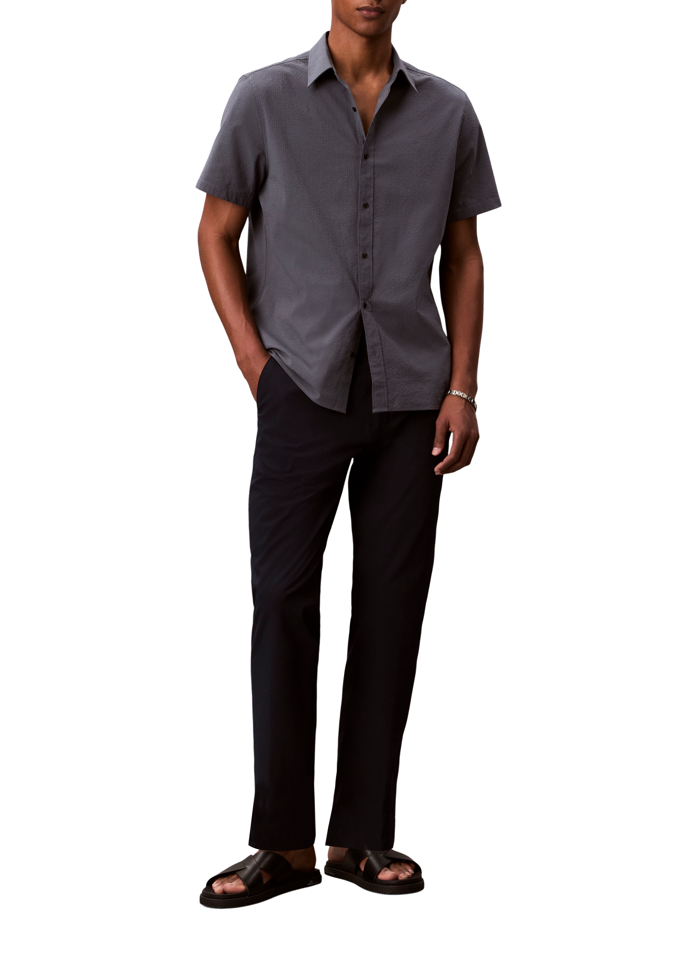 Pantalon droit en tissu seersucker CALVIN KLEIN Bleu