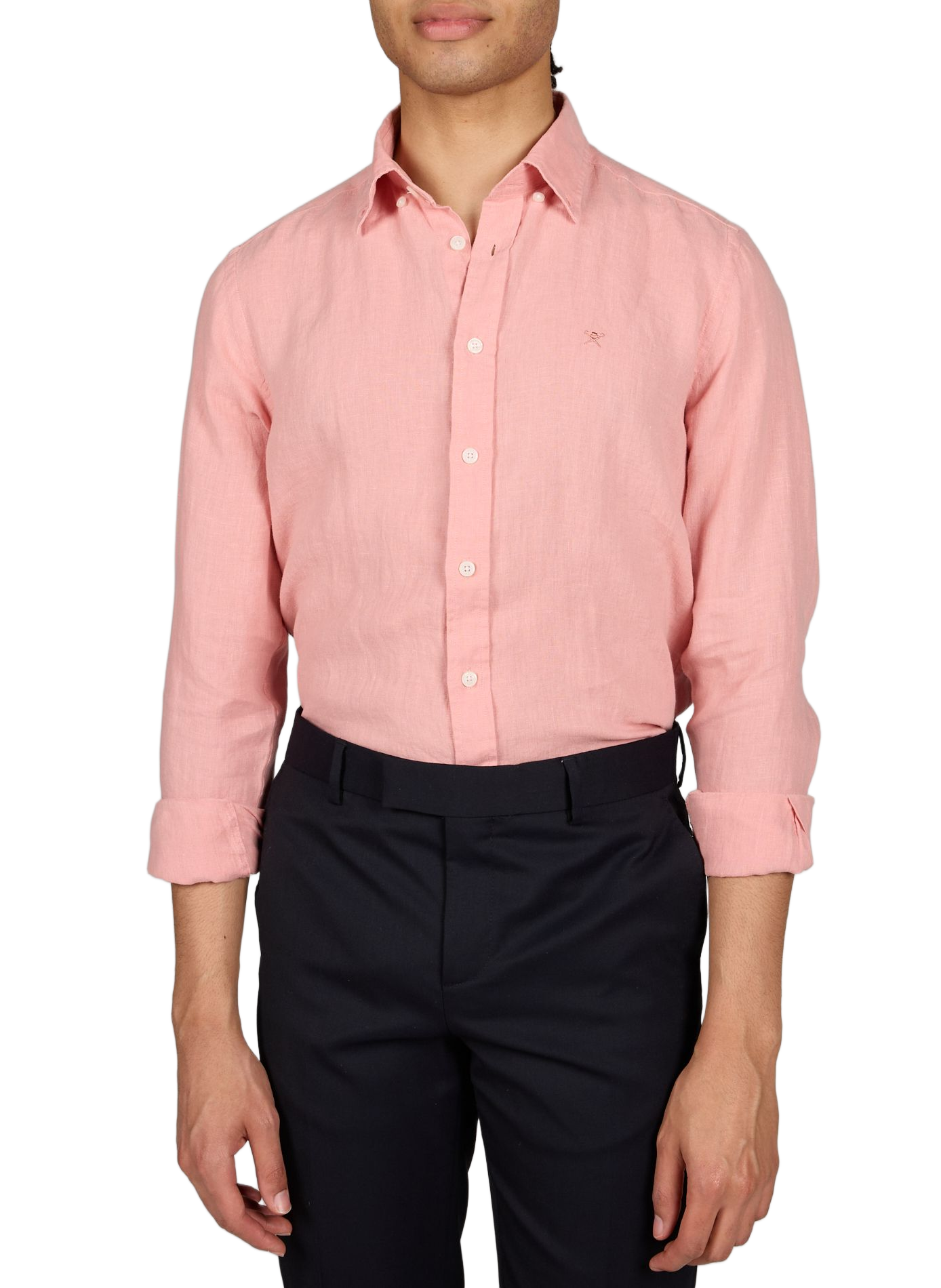 Straight linen shirt with American collar HACKETT Pink