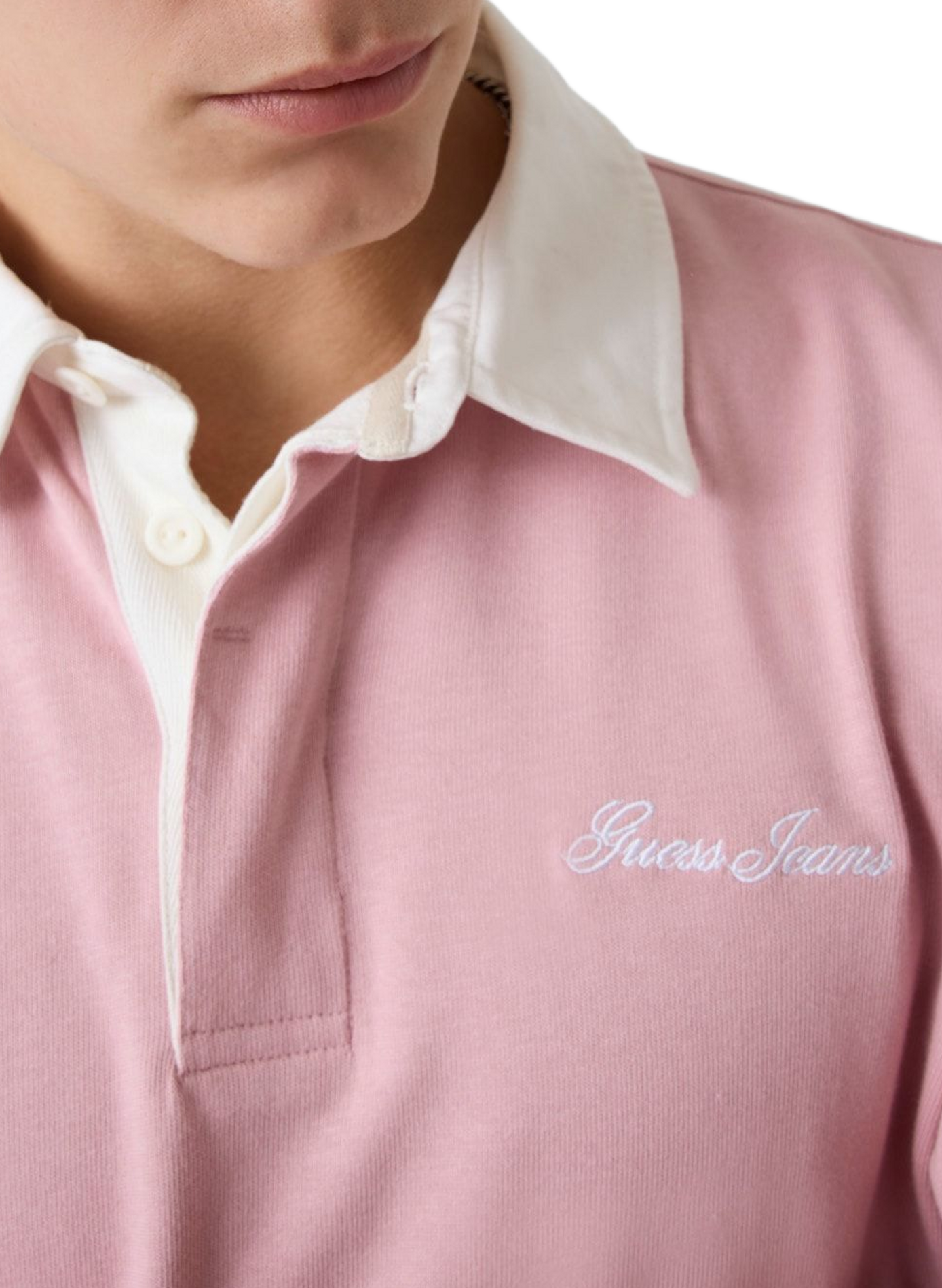 Short-sleeved cotton polo with logo embroidery GUESS Pink