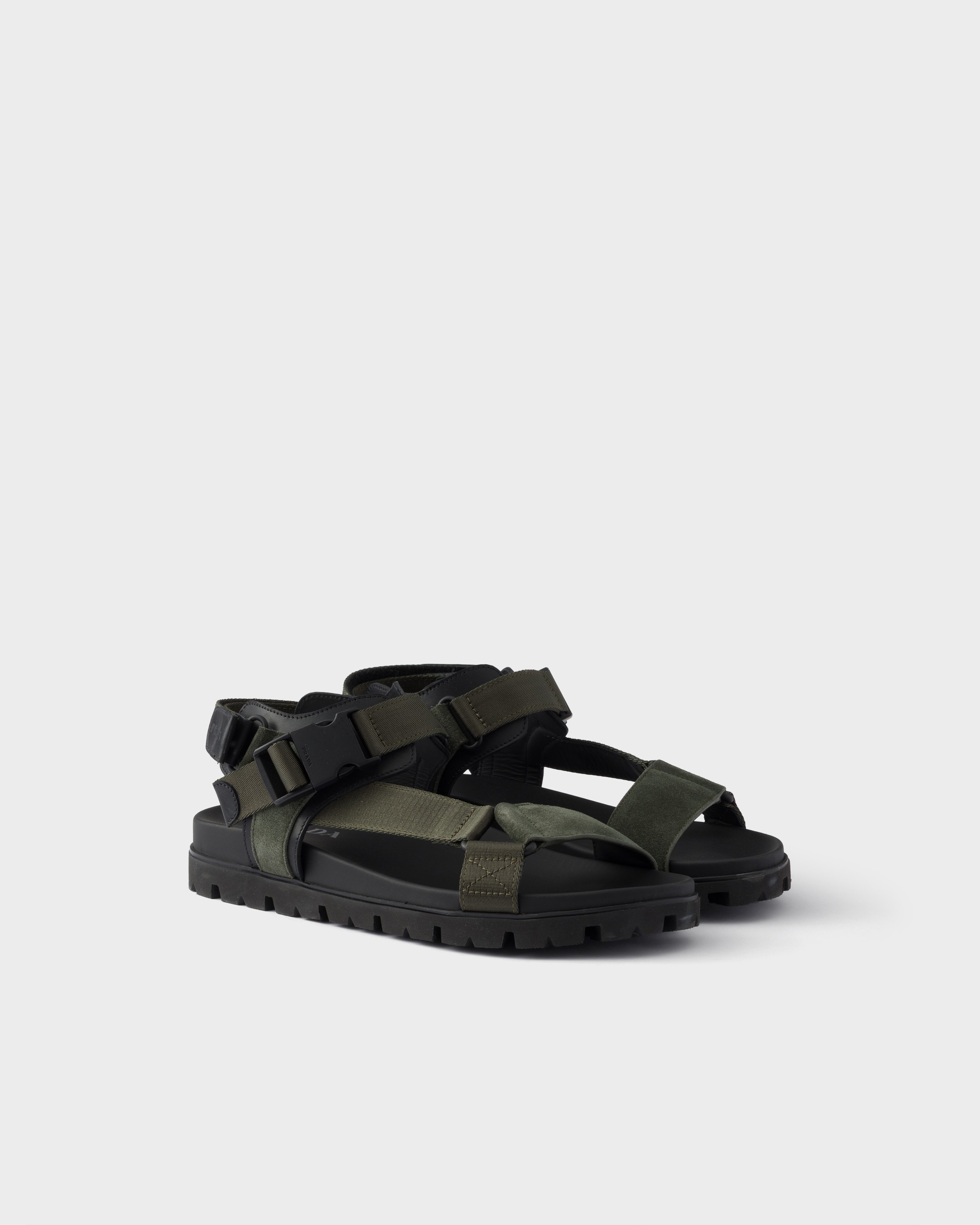 Sandale sportive en veau velours et toile PRADA Vert