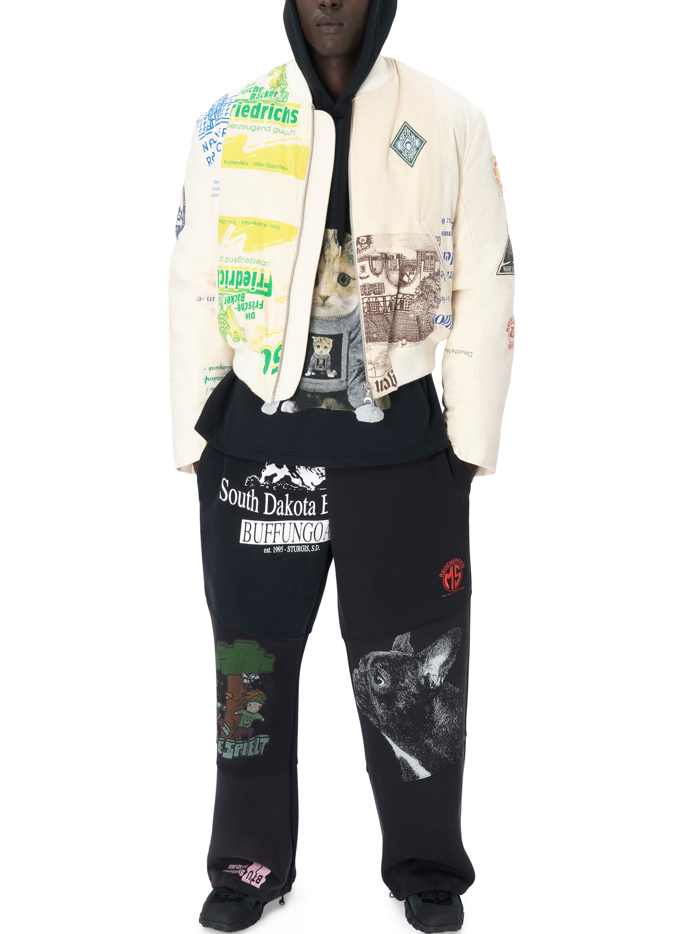 Pantalons de survêtement en molleton graphique upcyclé unisexe MARINE SERRE Noir