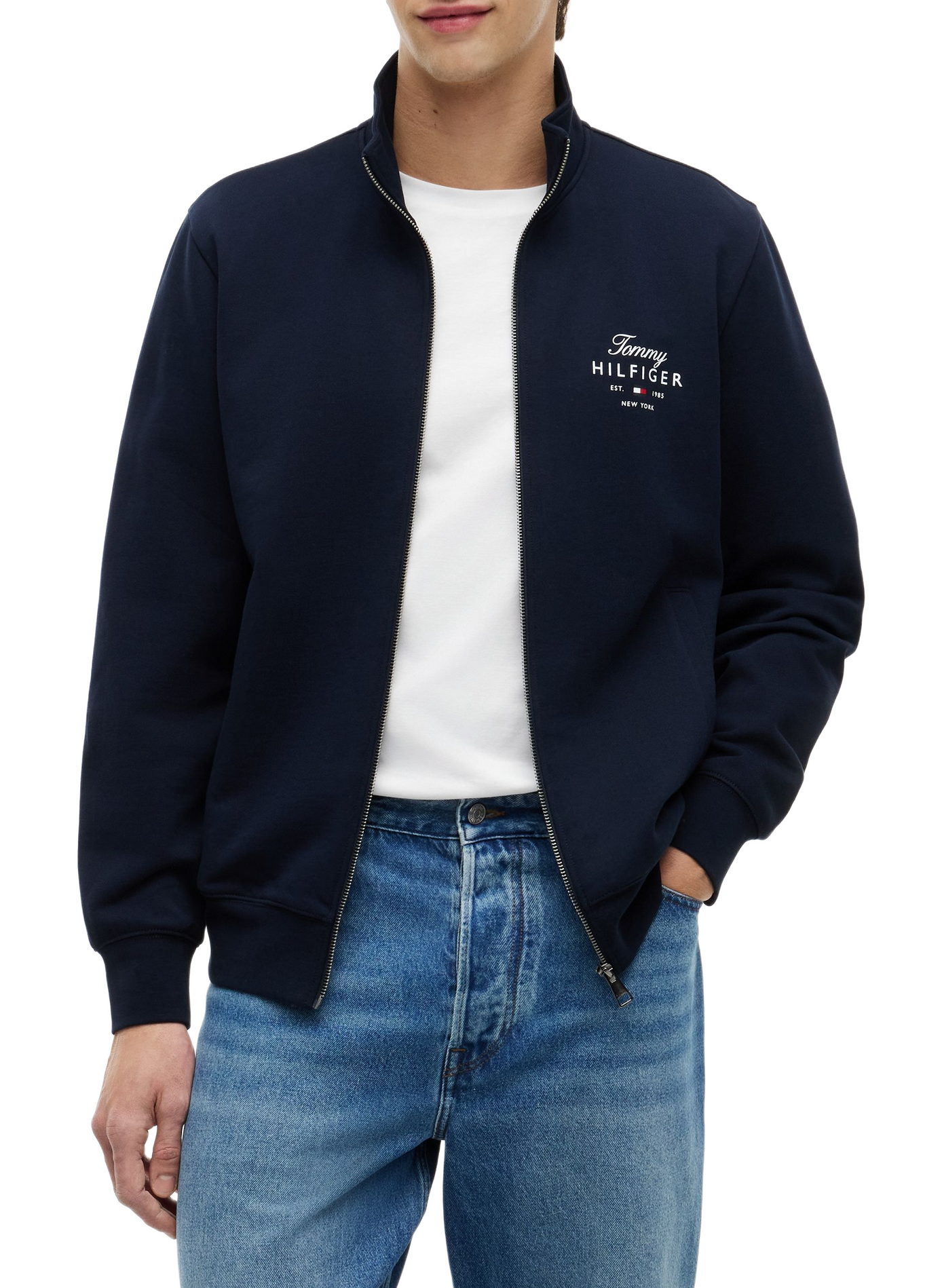 Sweat zippé à logo en coton TOMMY HILFIGER Bleu