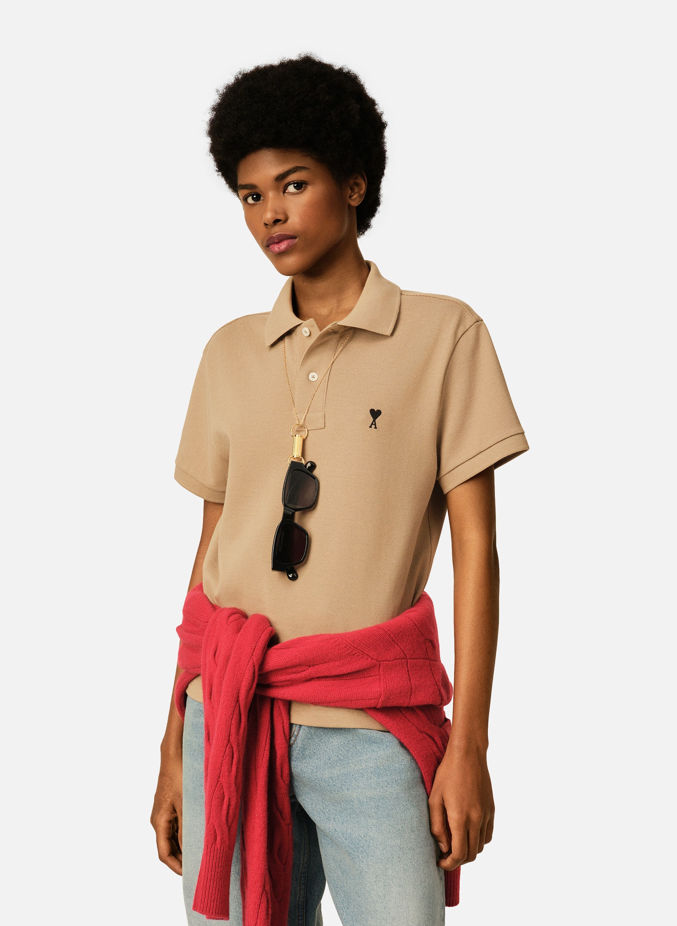 Polo en coton ami de coeur AMI PARIS Beige