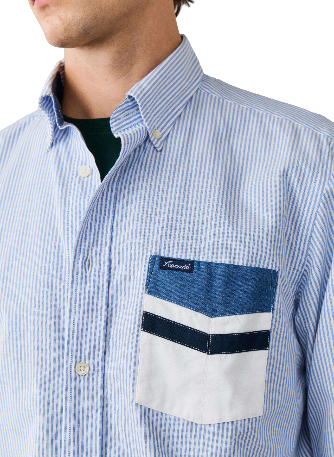 Rechte gestreepte katoenen blouse met knoopkraag FACONNABLE Blauw