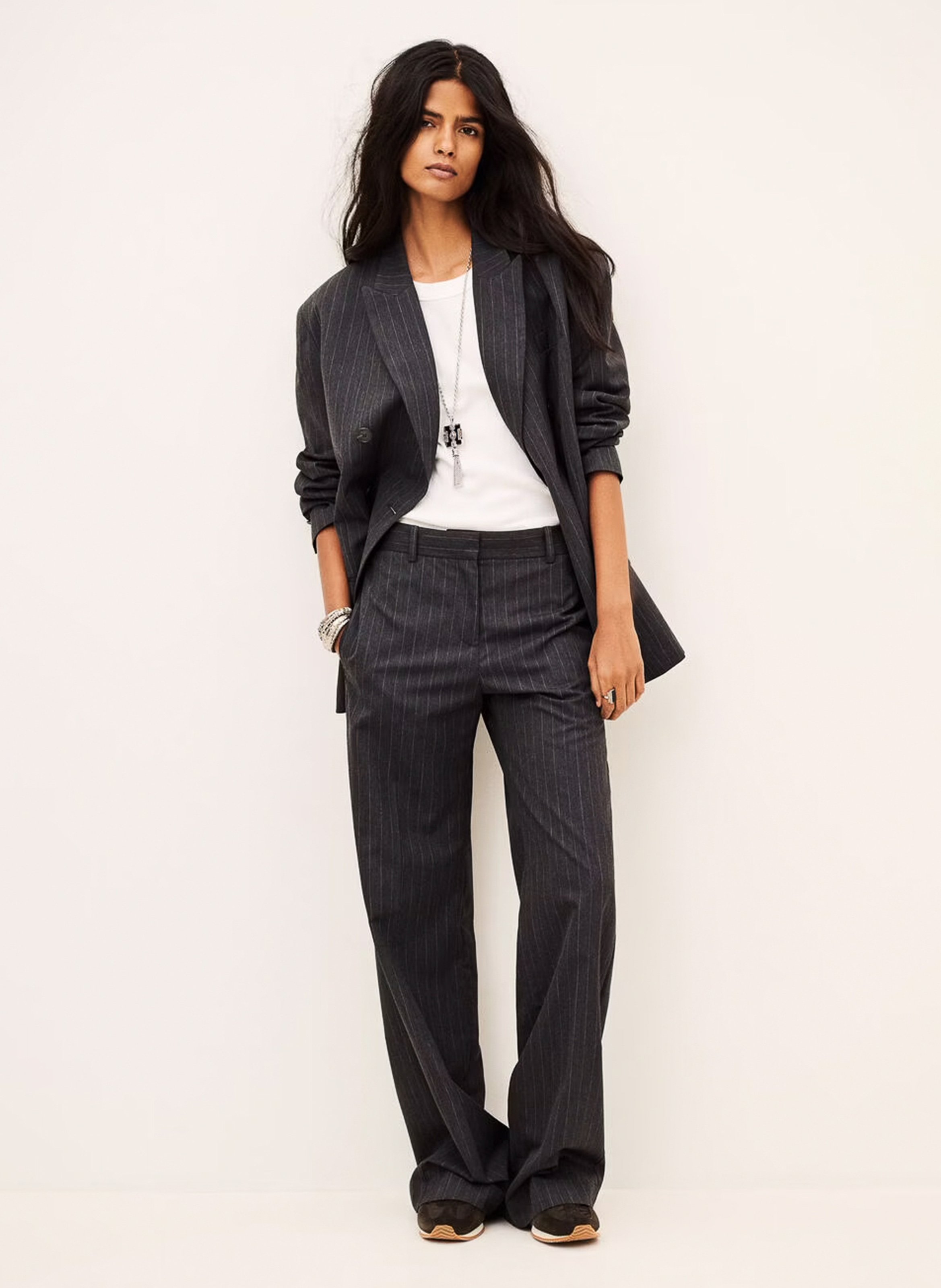 Pantalon tailleur droit à rayures disty BA&SH Gris
