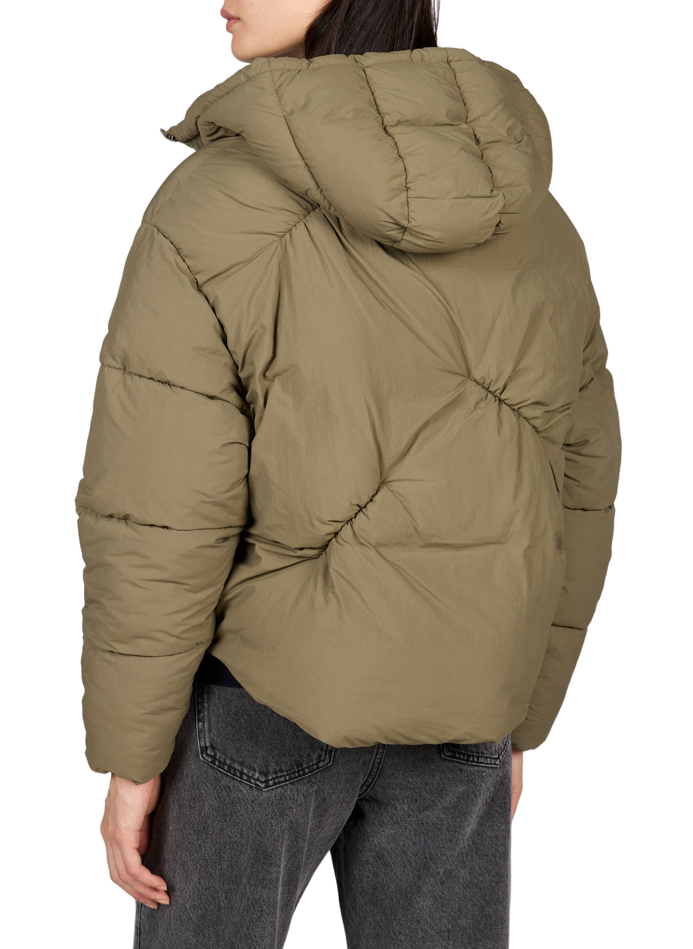 Solid straight hooded puffer coat GUESS Beige