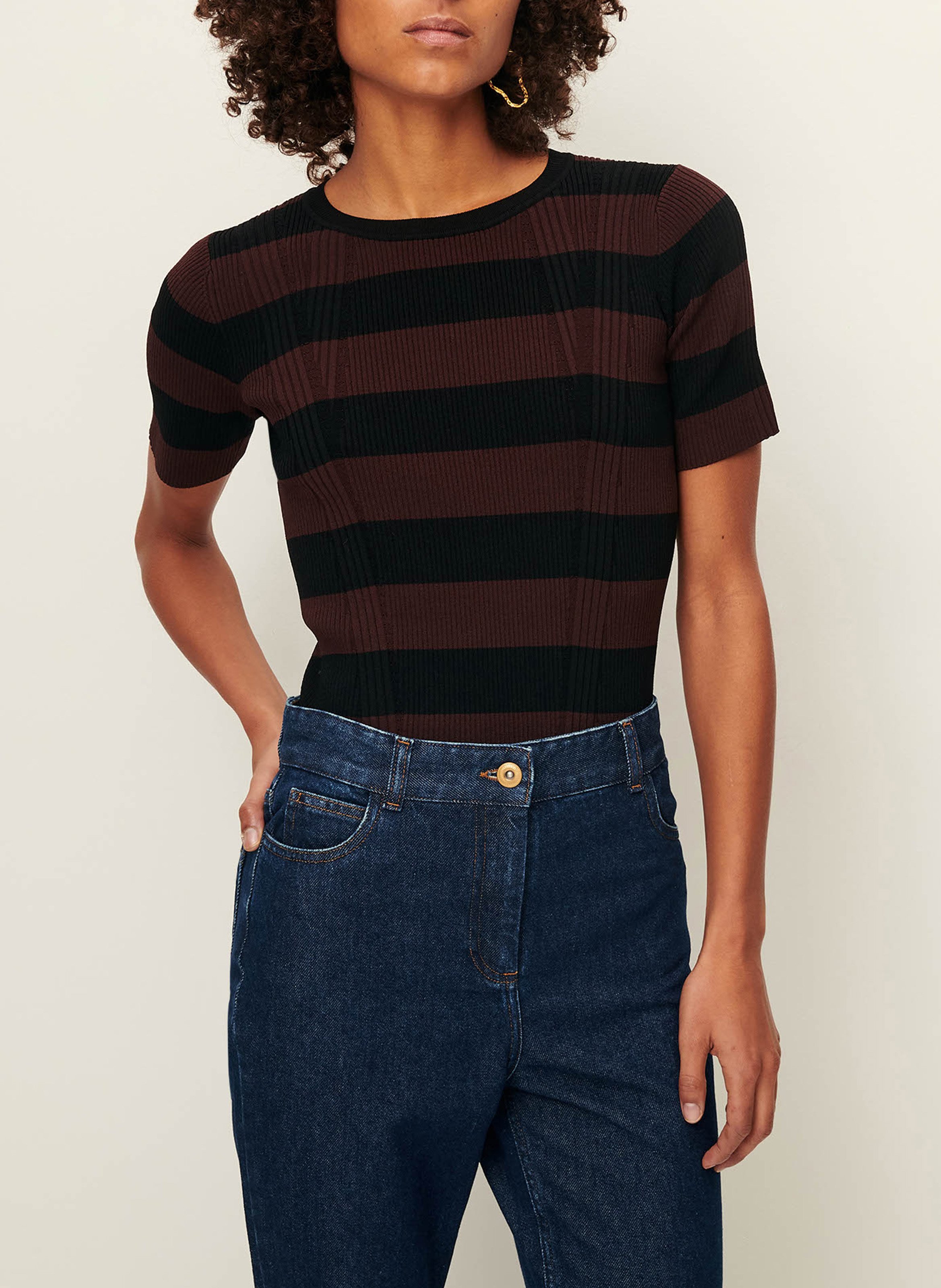 Tee-shirt ajusté en maille rayée regina SESSUN Noir