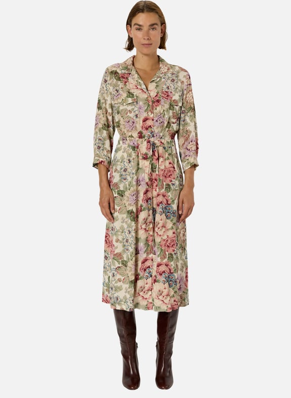 Robe chemise longue à fleurs - lian Beige by GERARD DAREL GERARD DAREL Robe chemise longue à fleurs - lian Beige