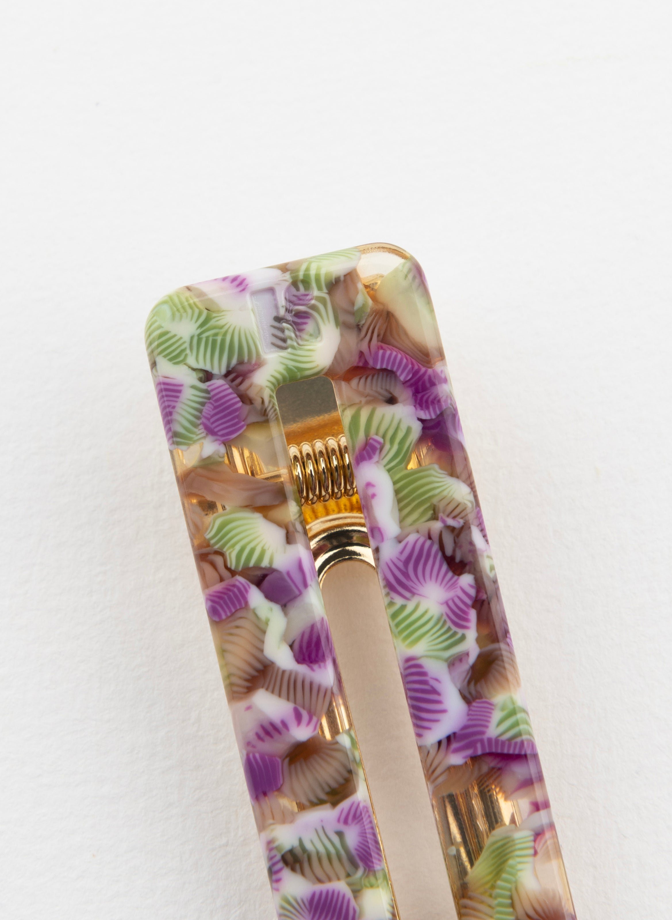 Barrette à cheveux rectangle en acétate de cellulose et acier inoxydable KURAGE GINZA Vert