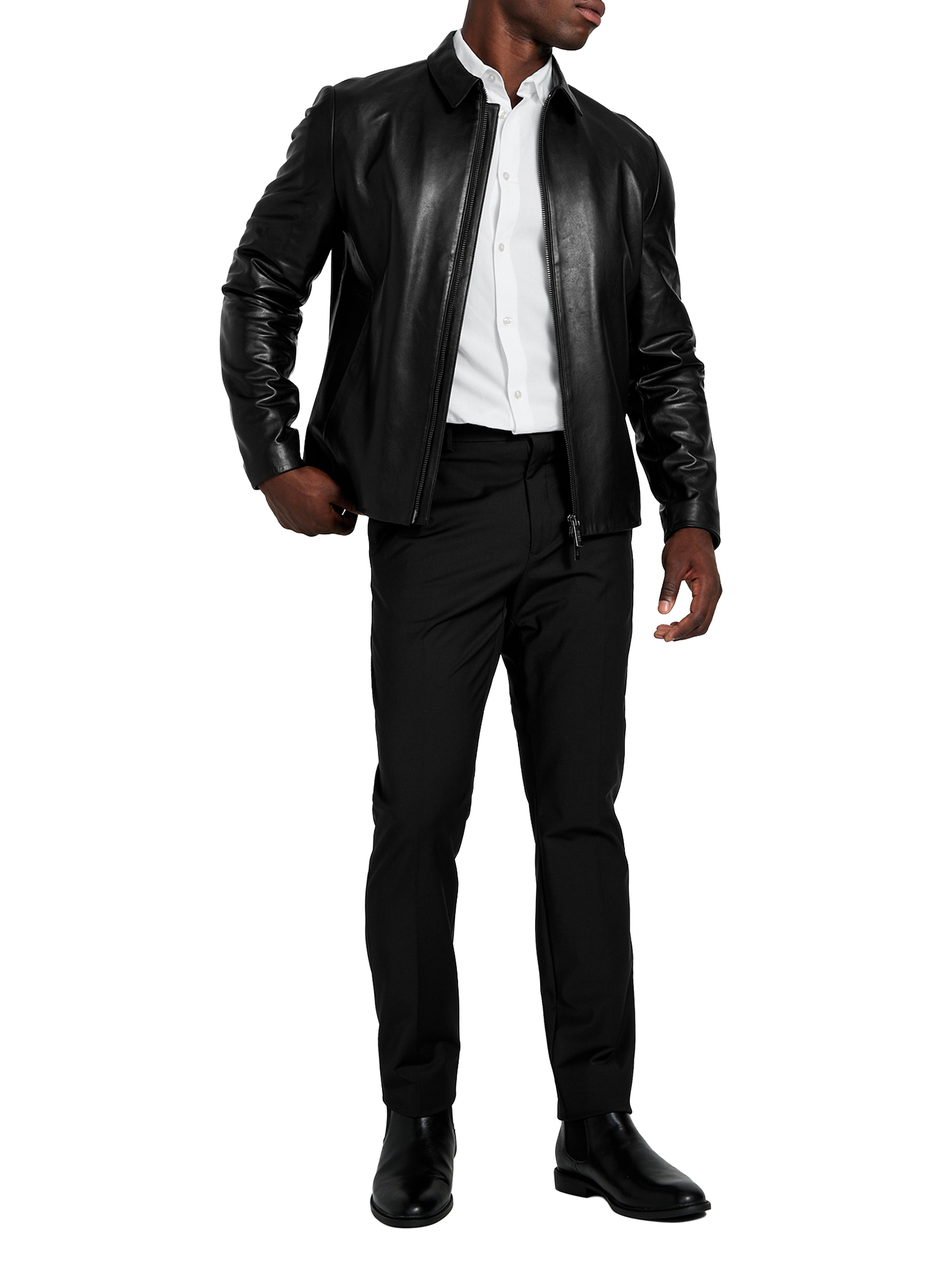 Veste droite à col classique en cuir GUESS Noir