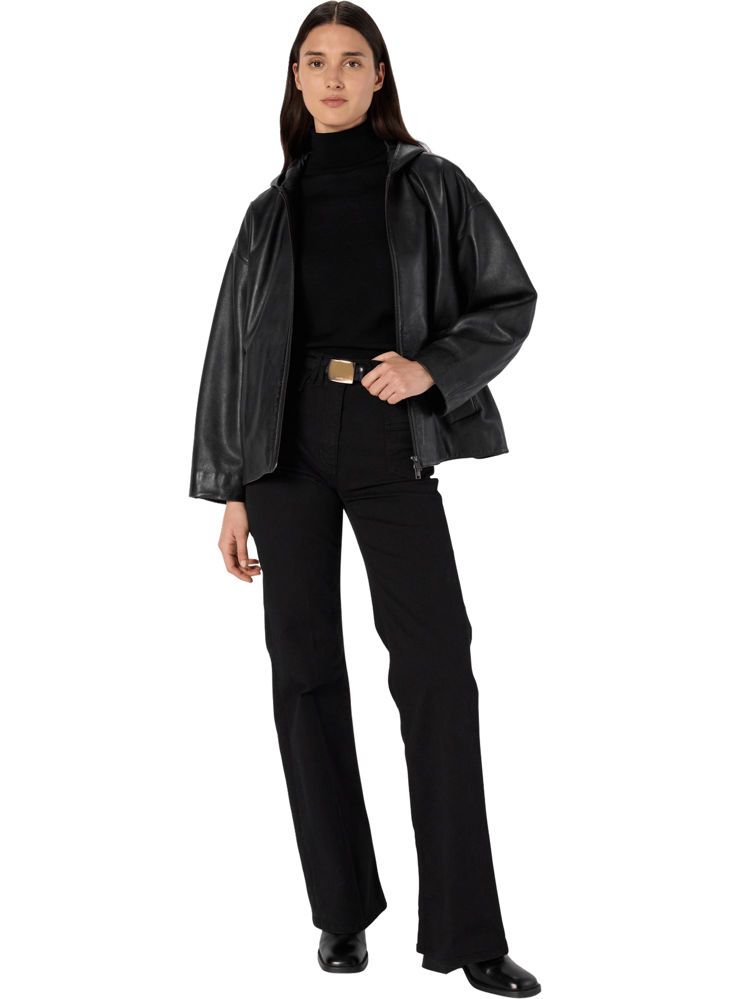 Veste oversize à capuche en cuir - nabila GERARD DAREL Noir