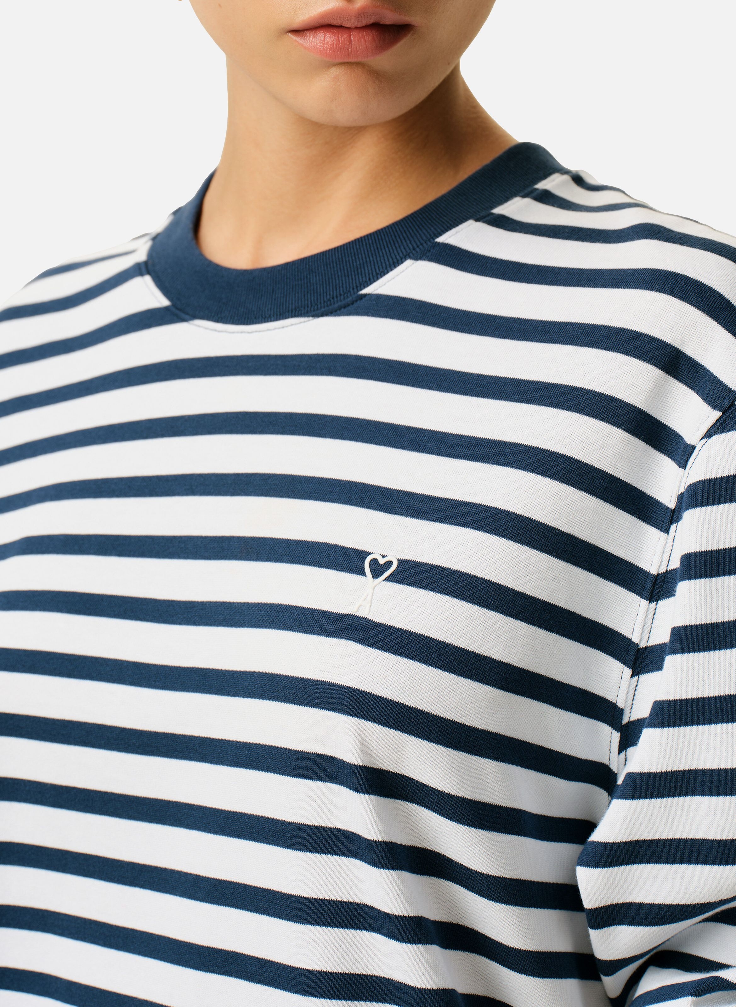 T-shirt marinière manches longues ami de coeur unisexe en coton AMI PARIS Bleu