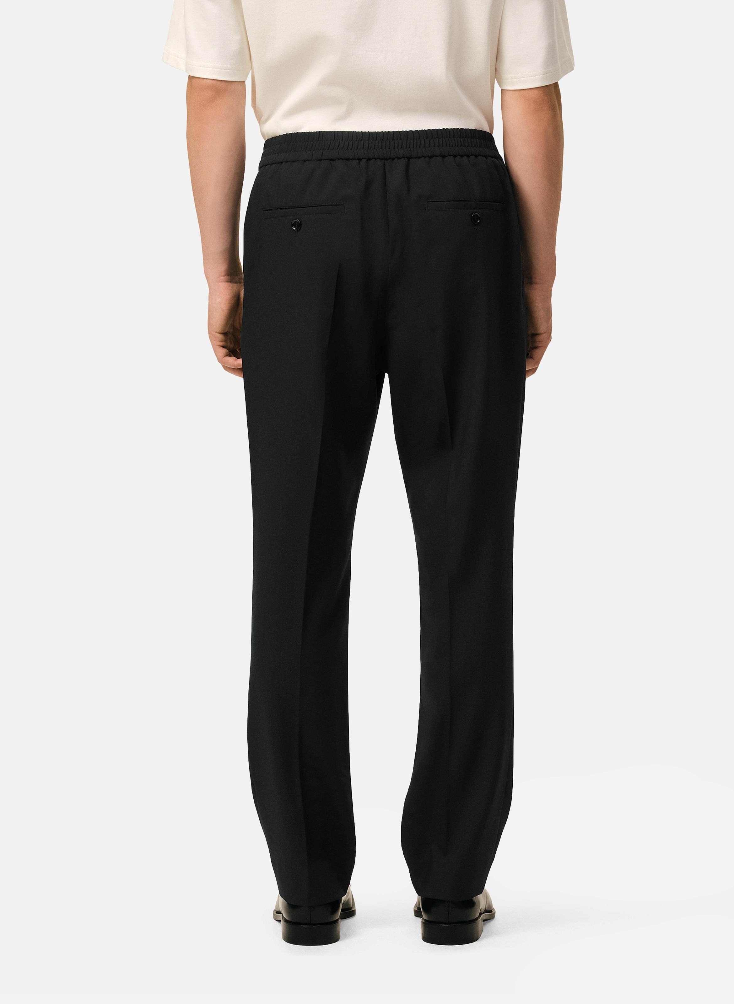 Pantalon taille elastiquée en laine AMI PARIS Noir