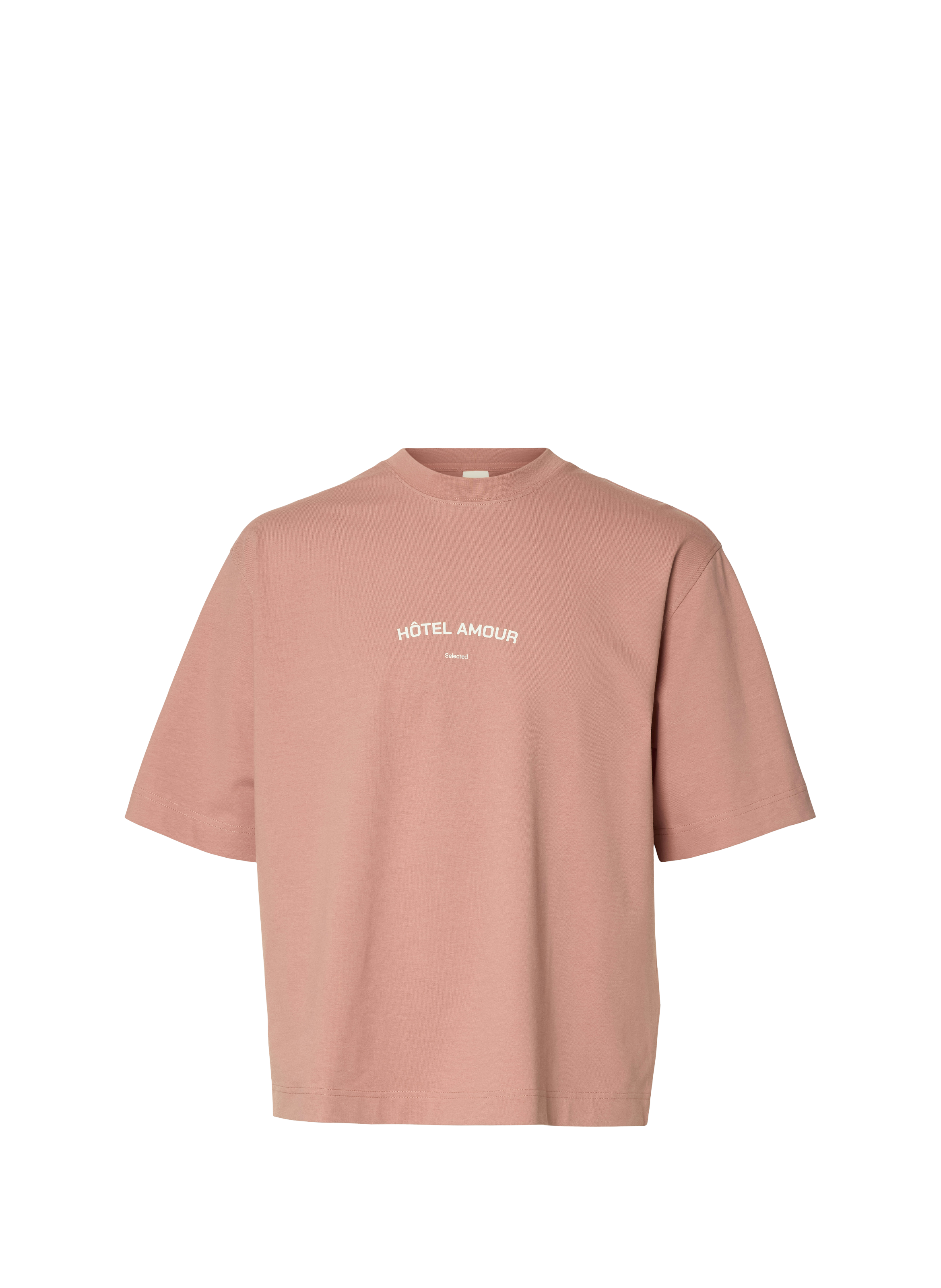 Cotton round-neck T-shirt SELECTED Pink