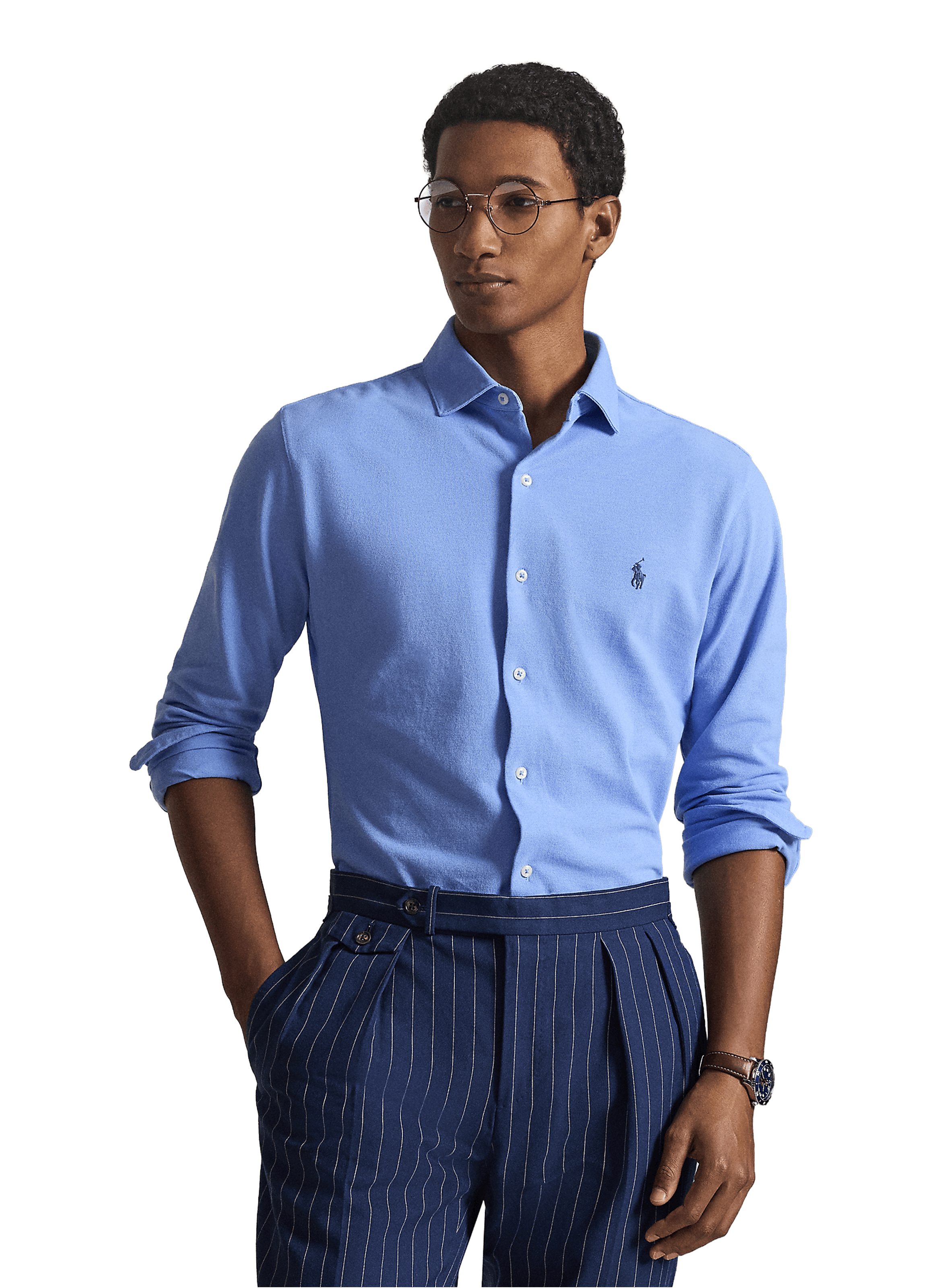 Chemise ajustée avec logo en coton POLO RALPH LAUREN Bleu