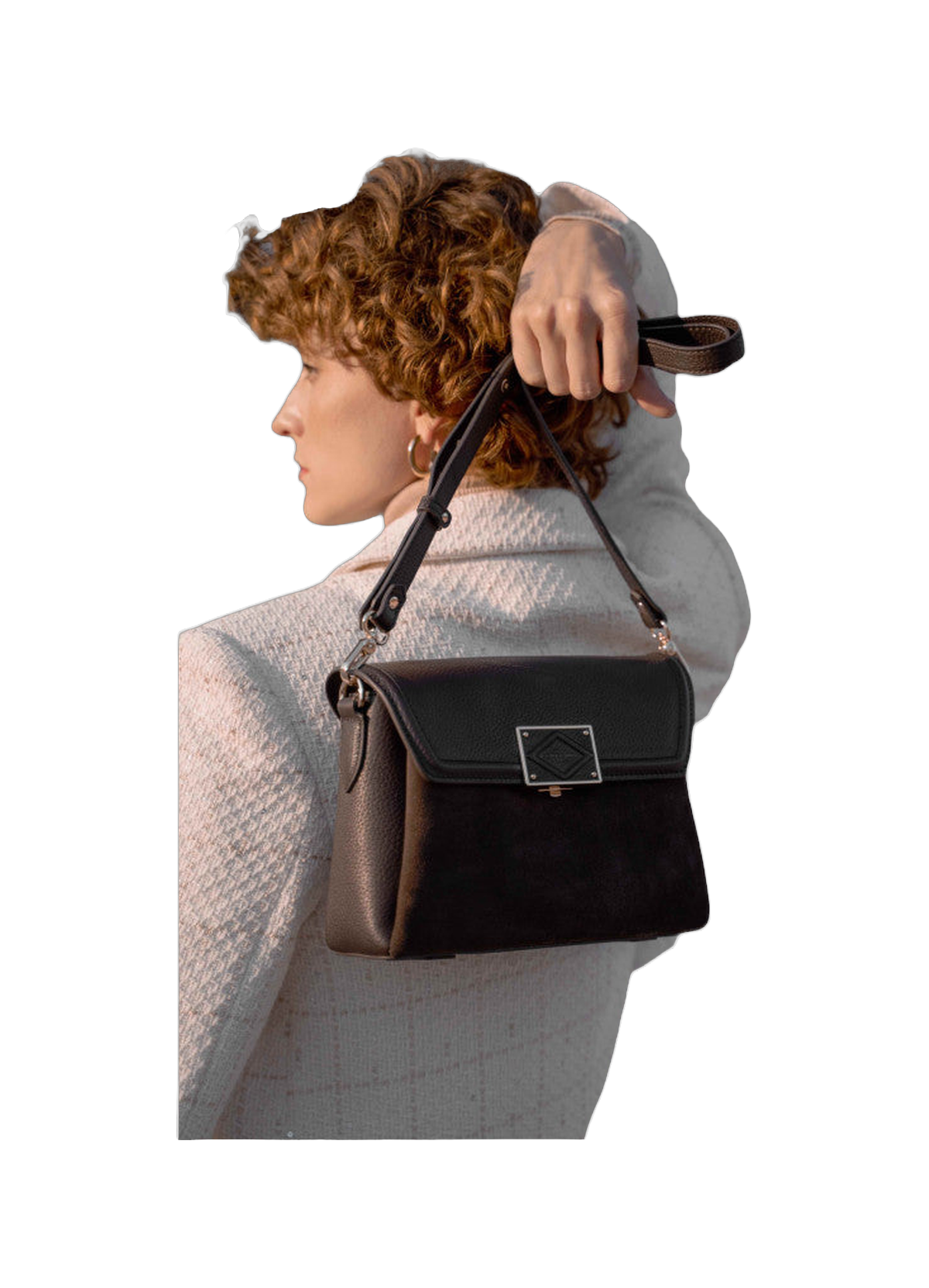 Carat nubuck | sac porté main pm POURCHET Marron