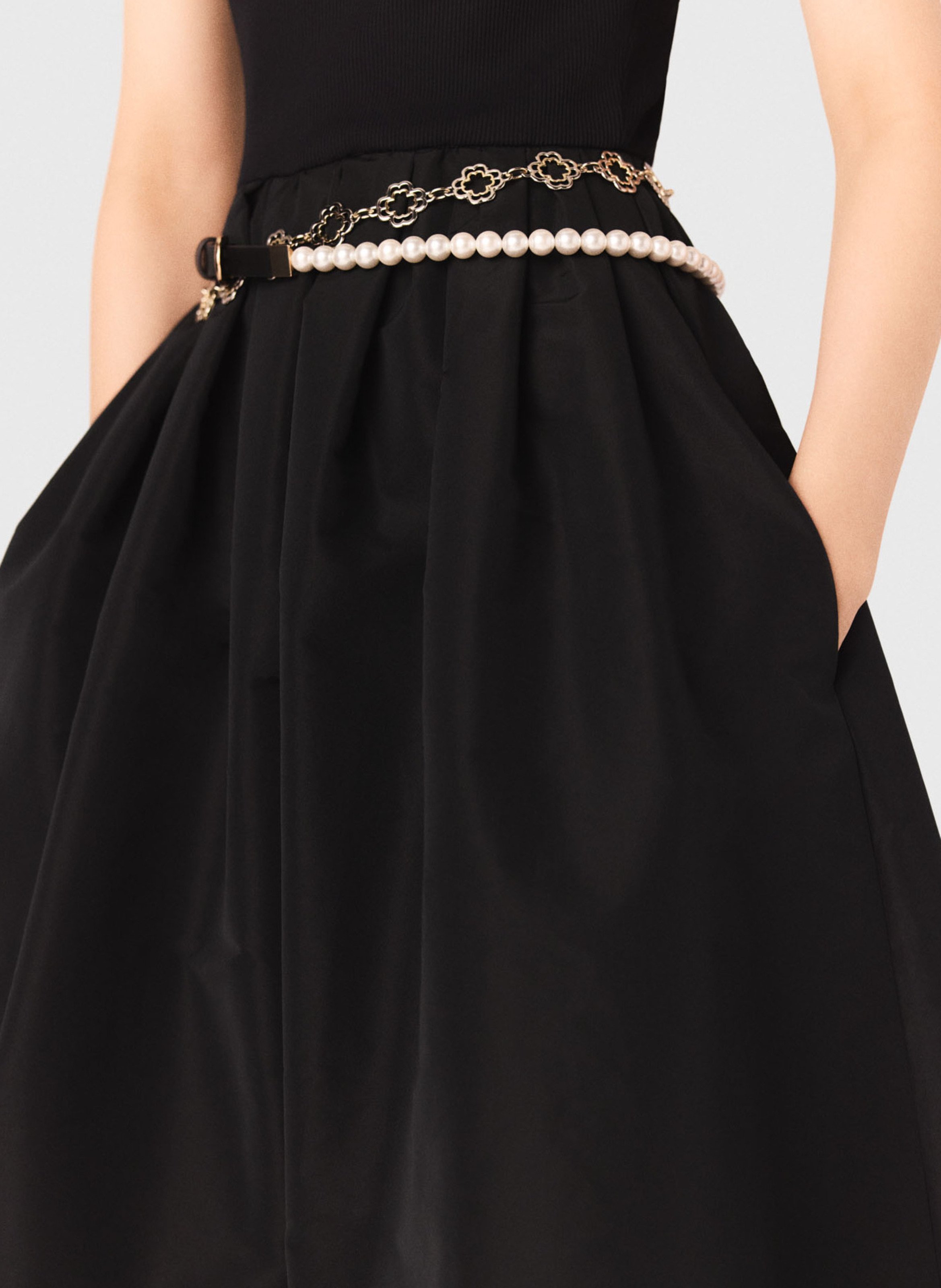 Robe midi évasée col montant MAJE Noir