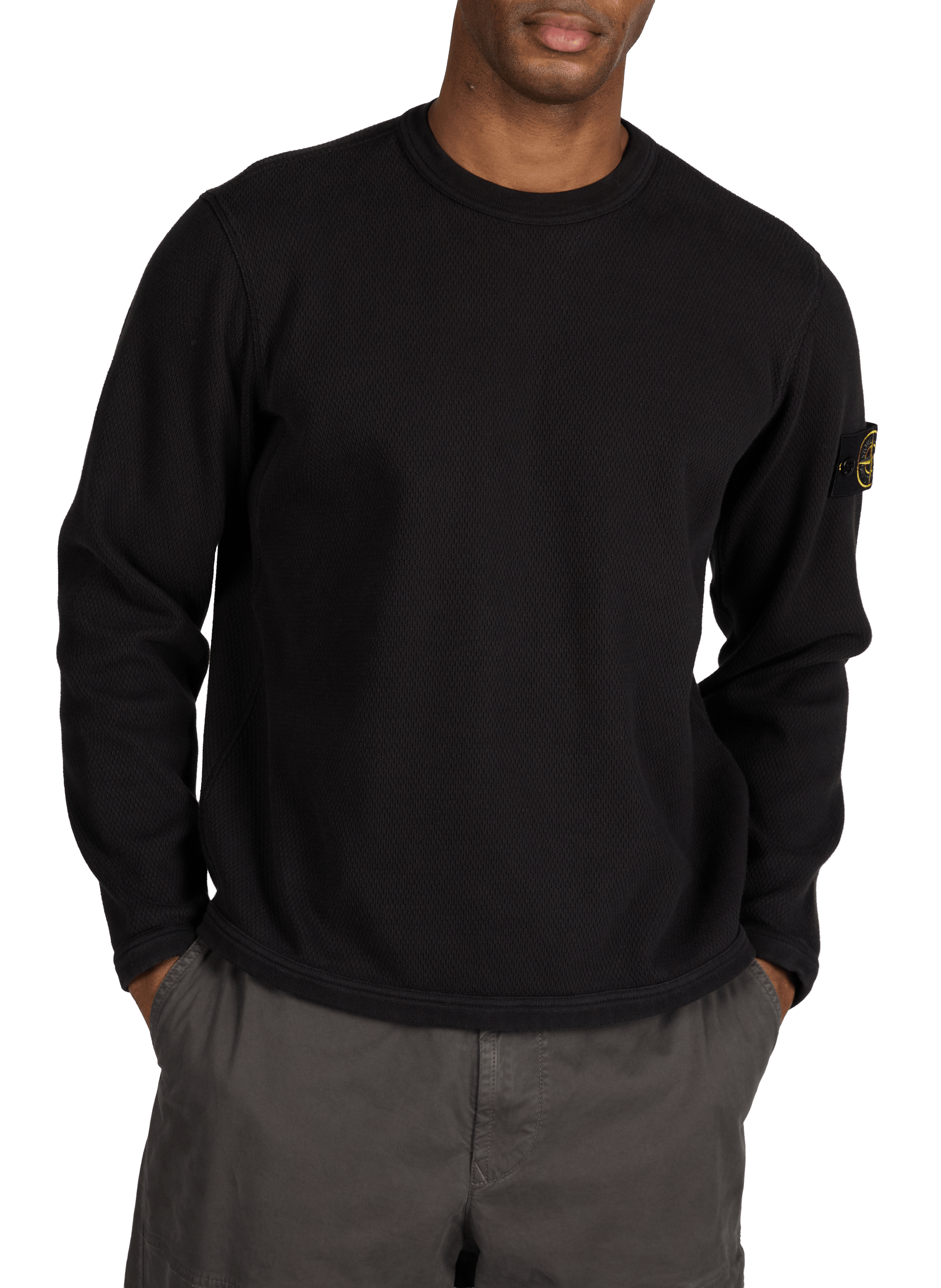 Sweat à col rond en coton piqué STONE ISLAND Noir