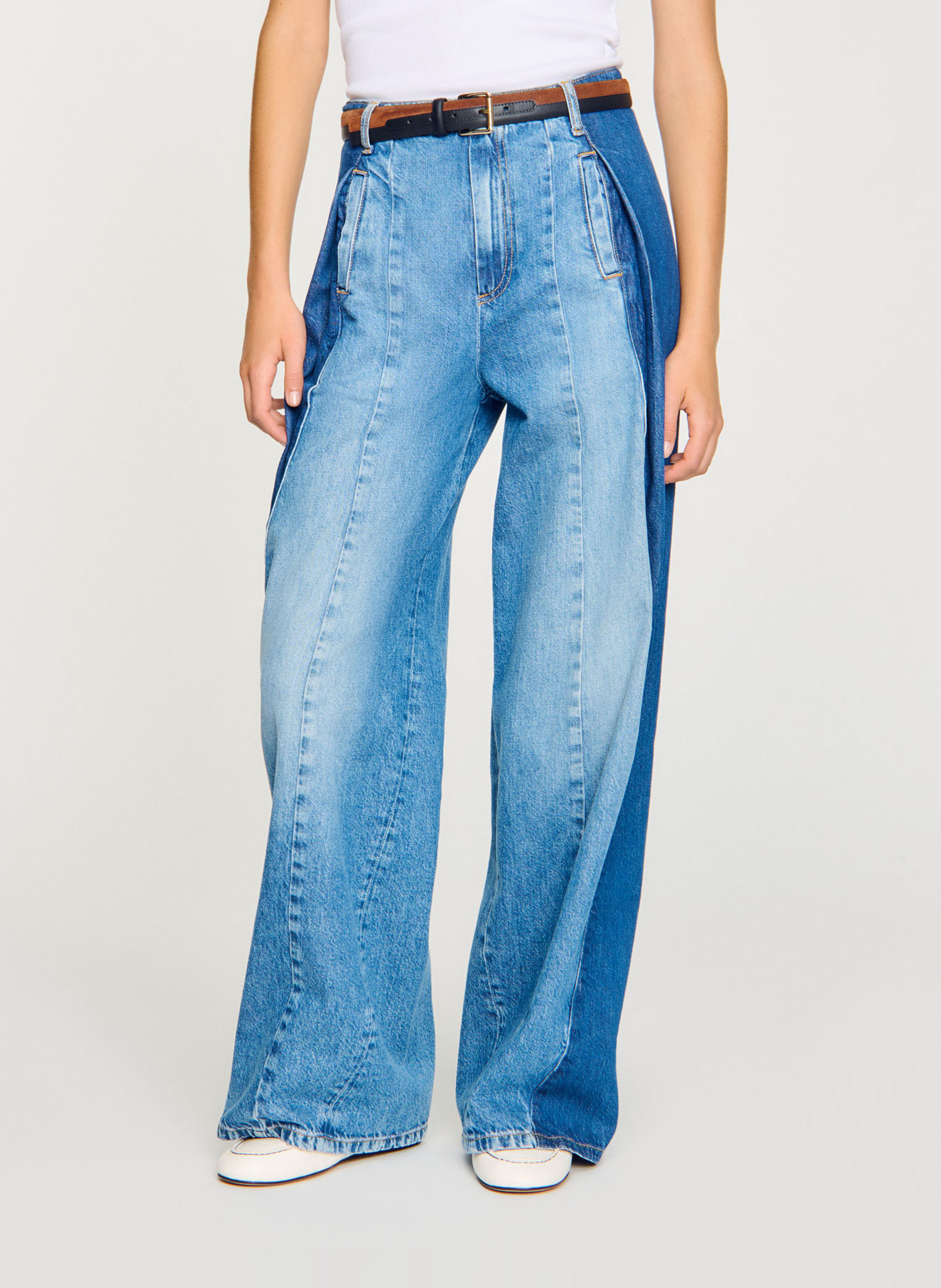 Jean large à empiècements en coton SANDRO Bleu