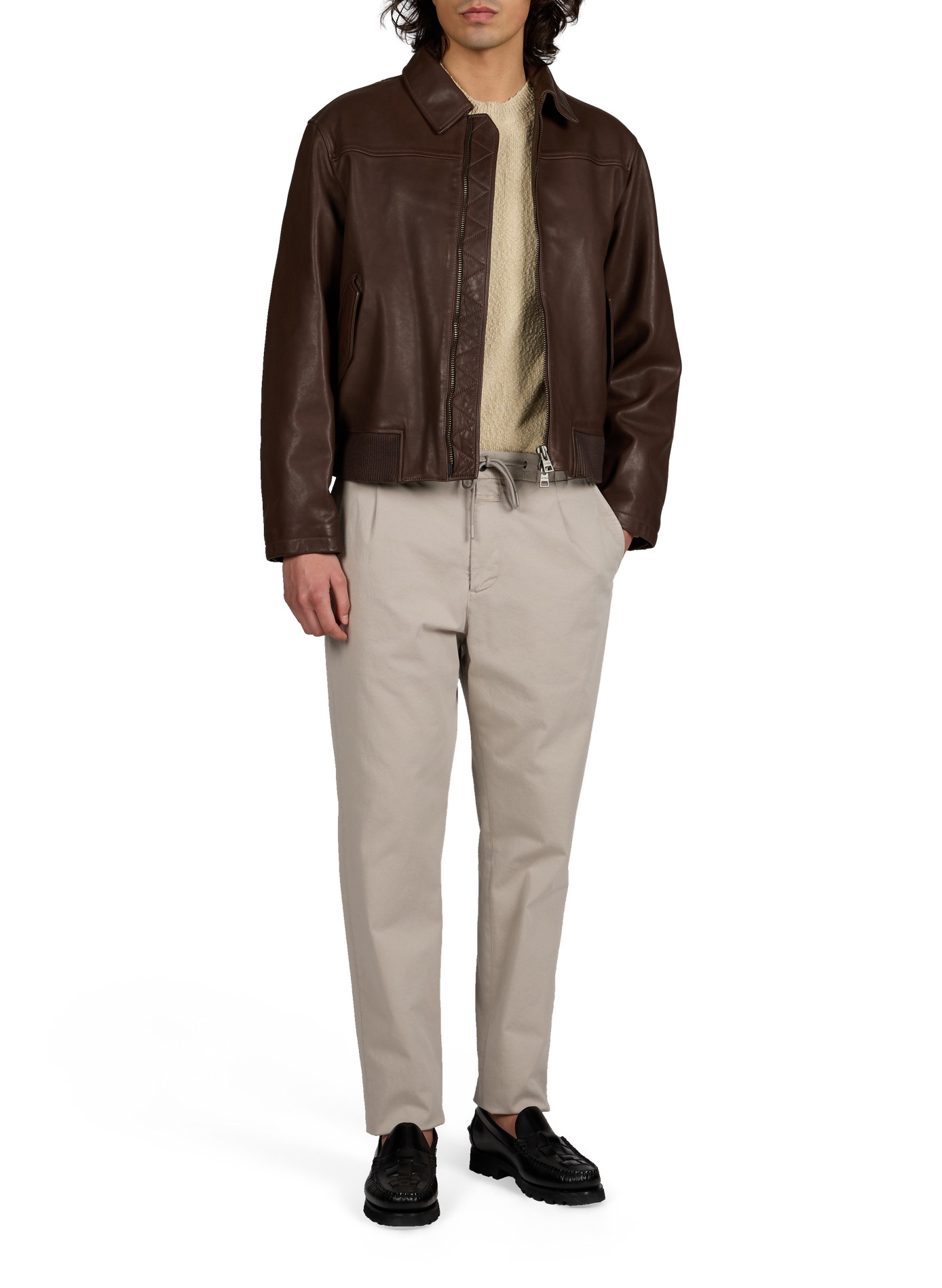 Veste col classique en cuir CLOSED Brown